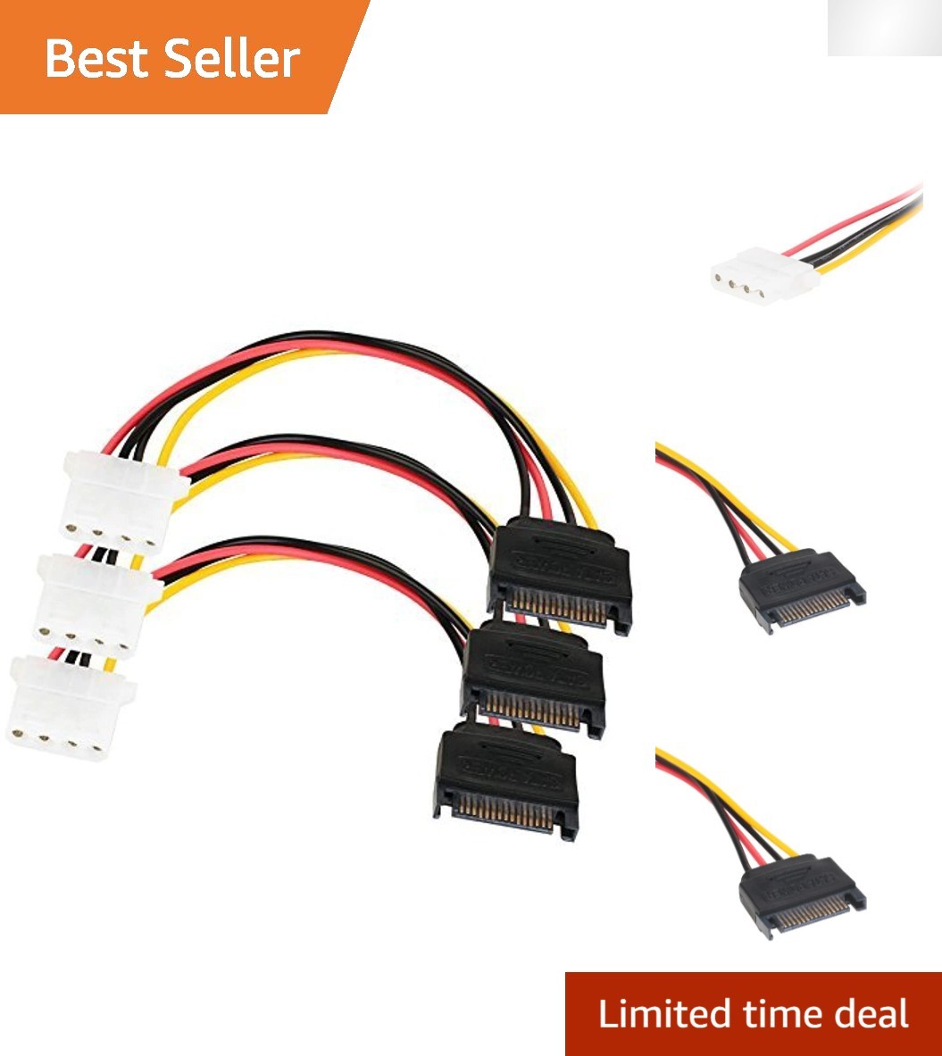 SATA to LP4 Female Power Cable Adapter 3 Pack - Easy 7 Inch Installation