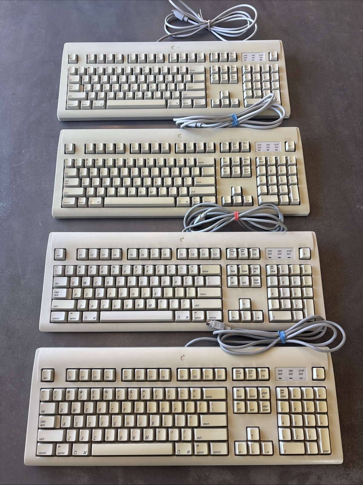 Four Apple Design Keyboards ADB For Power Macintosh - M2980 - Tested Lot