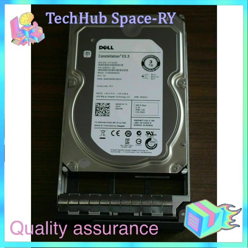 Dell 55H49 055H49 3TB 7200RPM 6Gb/s 3.5" SAS ST3000NM0023 Hard Drive W Tray