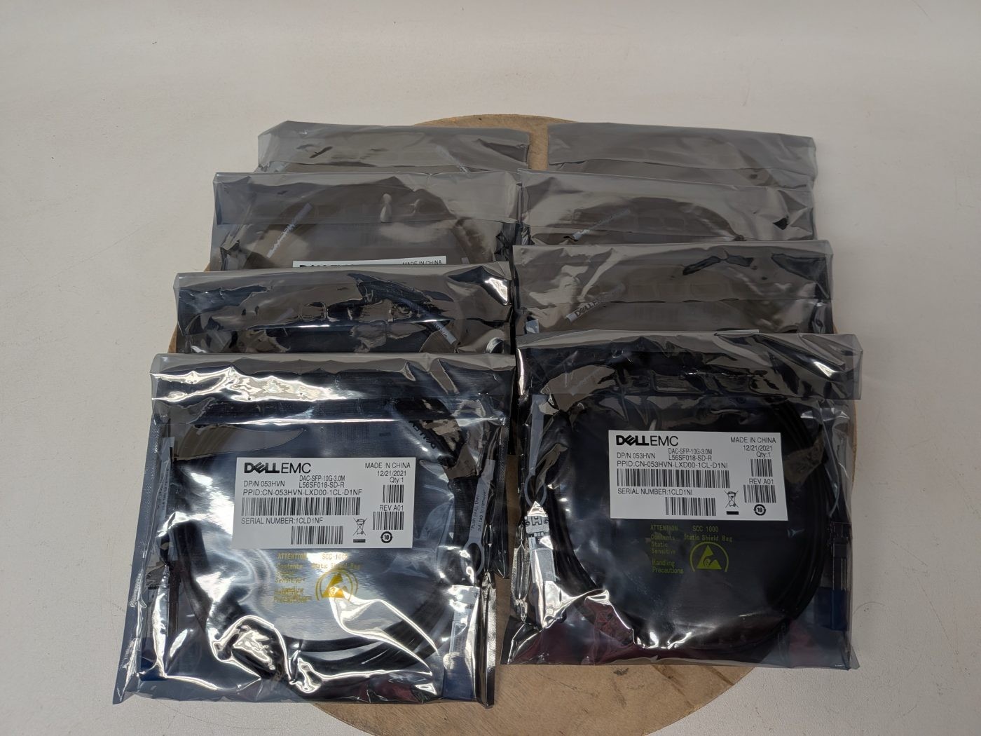 Lot of 8 Dell EMC 053HVN DAC-SFP-10G-3.0M 10GbE SFP+ Twinax Cables NOS