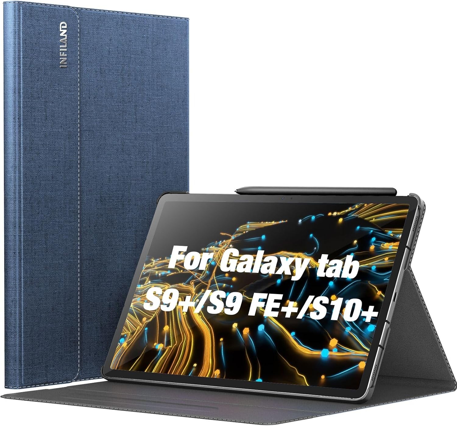 INFILAND Galaxy Tab S10+ S9+ S9 FE+ 12.4 Case Black Tri-Fold Folio Stand Cover
