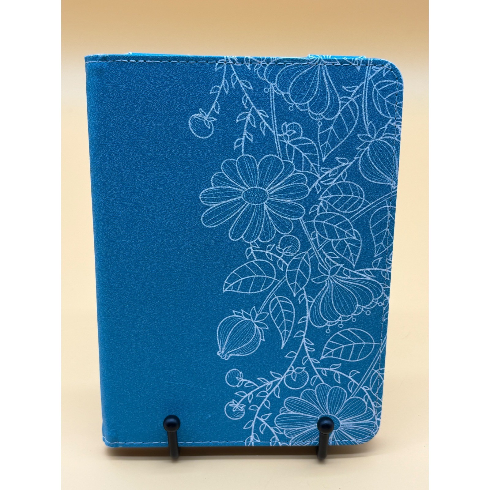 Blue Floral Faux Leather Tablet Folio Case with Kickstand and Hand Strap