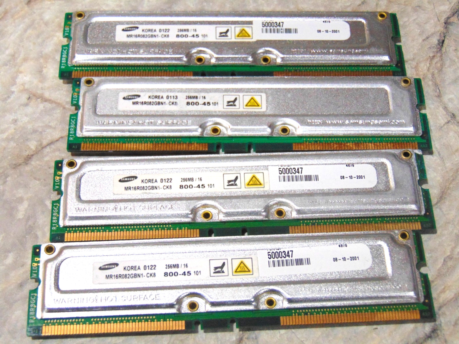 3 Samsung Korea 0122 & 1 Korea 0113 256MB/16 Computer Memory Sticks