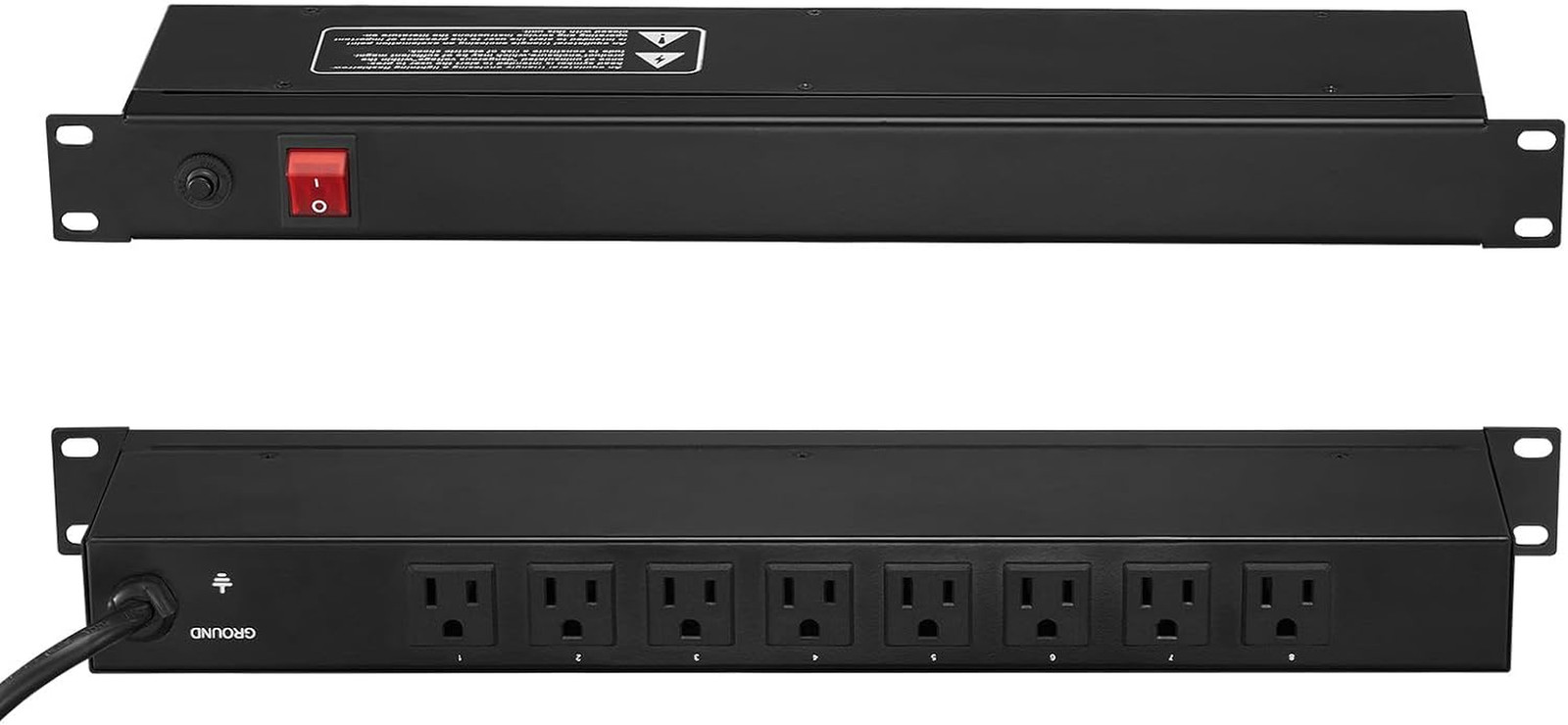 8 Outlet Horizontal 1U Rack Mount PDU Power Strip for Network Server