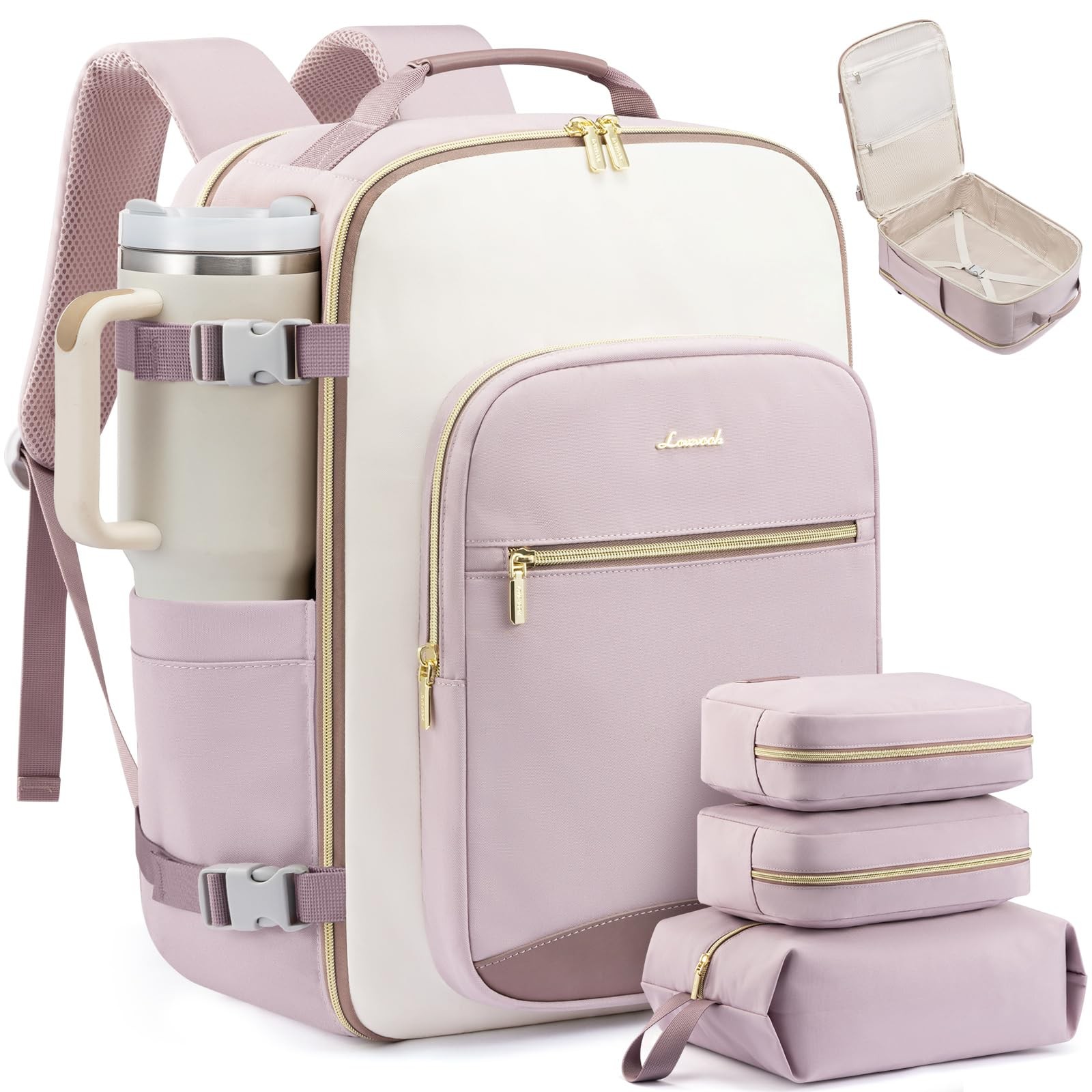 LOVEVOOK Large Travel Backpack for 17.3 Inch-40L-4Pcs, Lavender-beige-purple