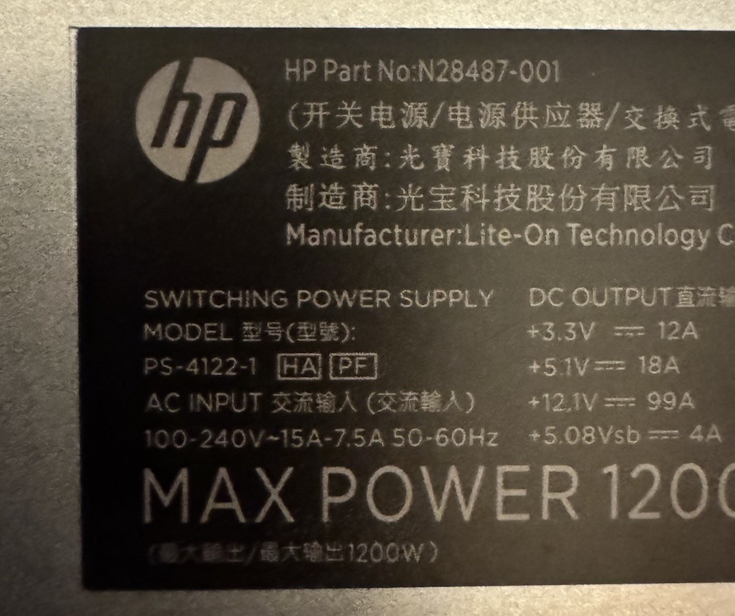 PS-4122-1 HP Omen 45L 1200W ATX 3.0 Power Supply 80 Plus Gold N28487-001 PSU
