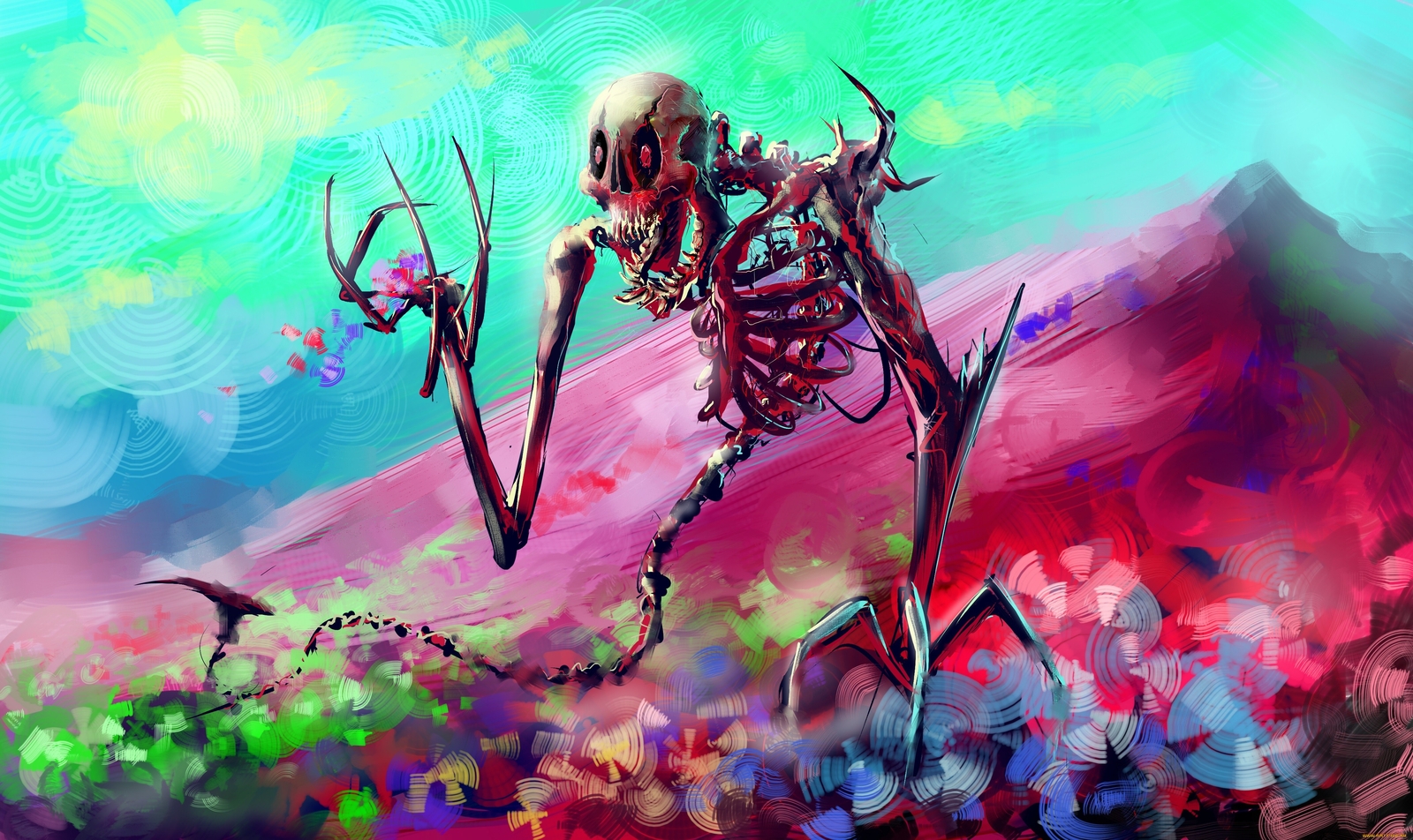 Landscape nature art skeleton skull painting colorful Custom Gaming Mat Desk