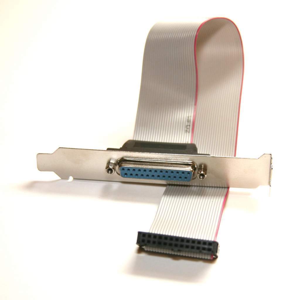 DB25F to IDC26 Parallel Port 12 Inch Ribbon Cable on Bracket