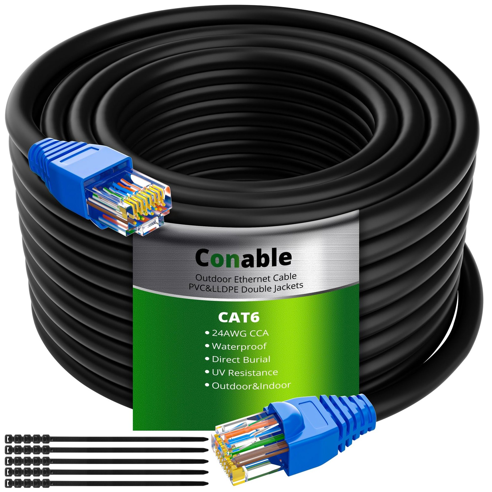 Cat6 Outdoor Ethernet Cable 200ft, Heavy Duty Double Jackets Internet Cord SALE