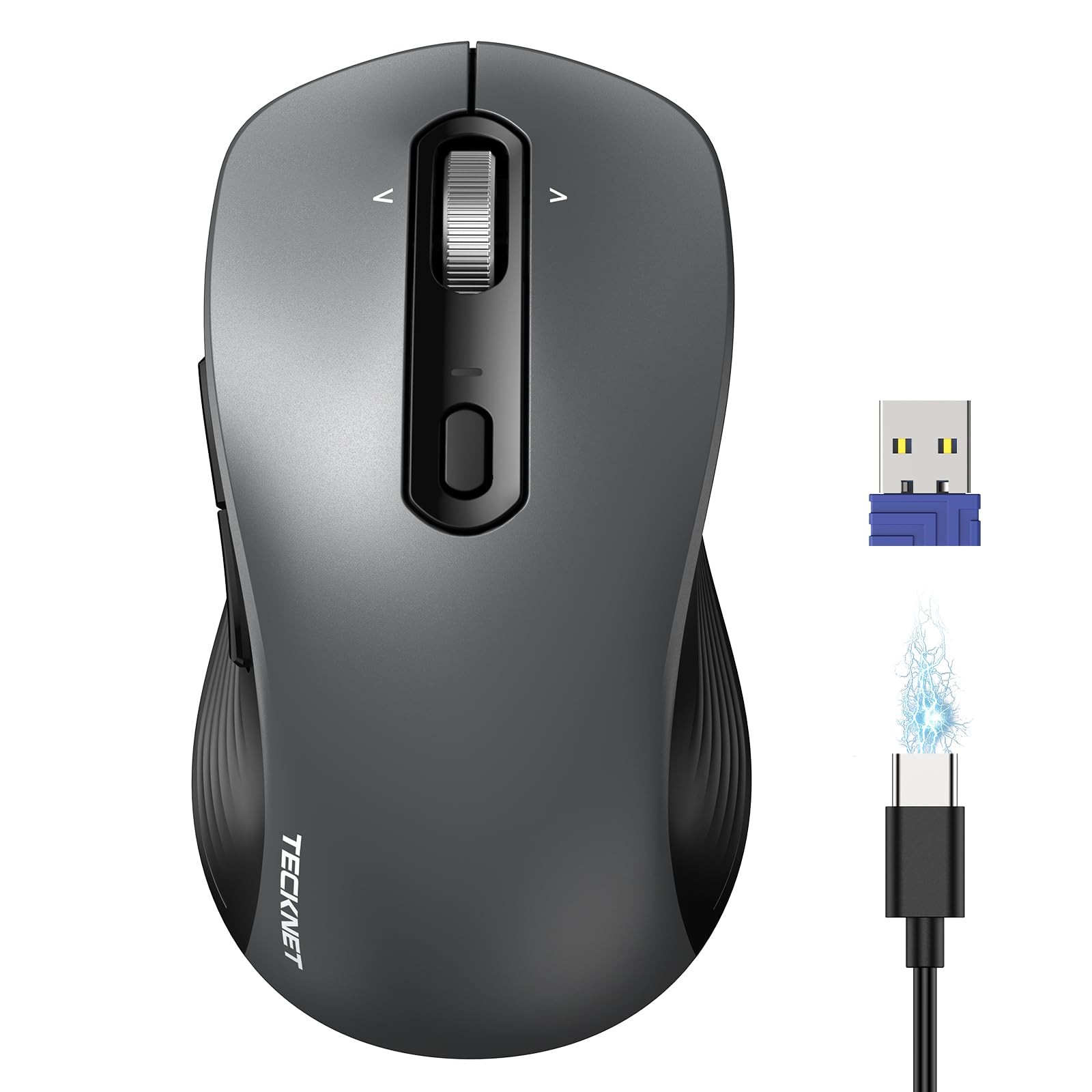 TECKNET TK-MS028 Wireless Bluetooth Mouse 4-Way Scroll Wheel Grey New
