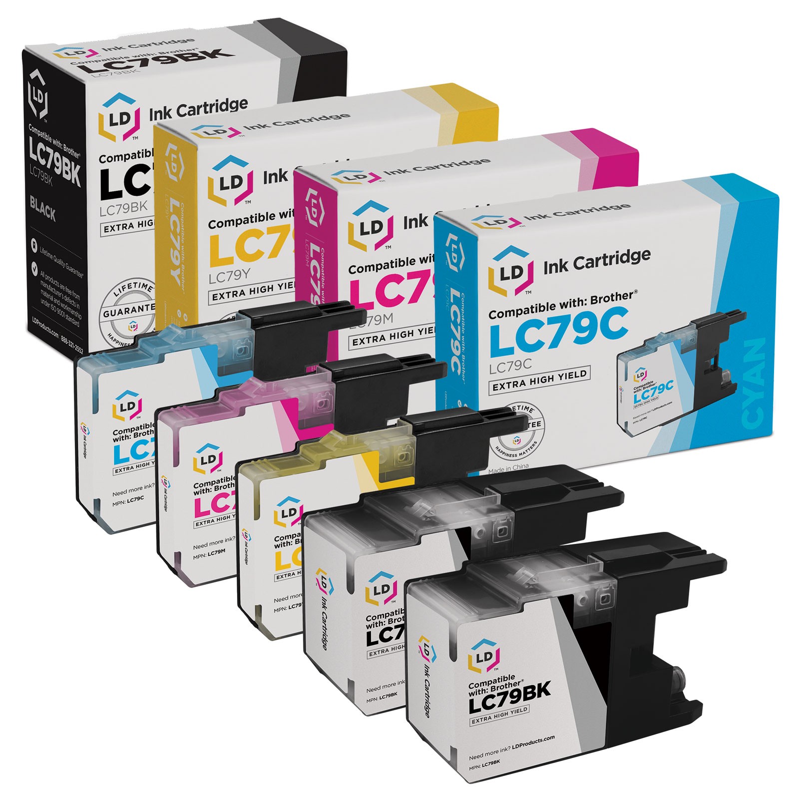 LD For Brother LC79 5pk Extra HY Ink LC79BK LC79C LC79M LC79Y J5910 J6510