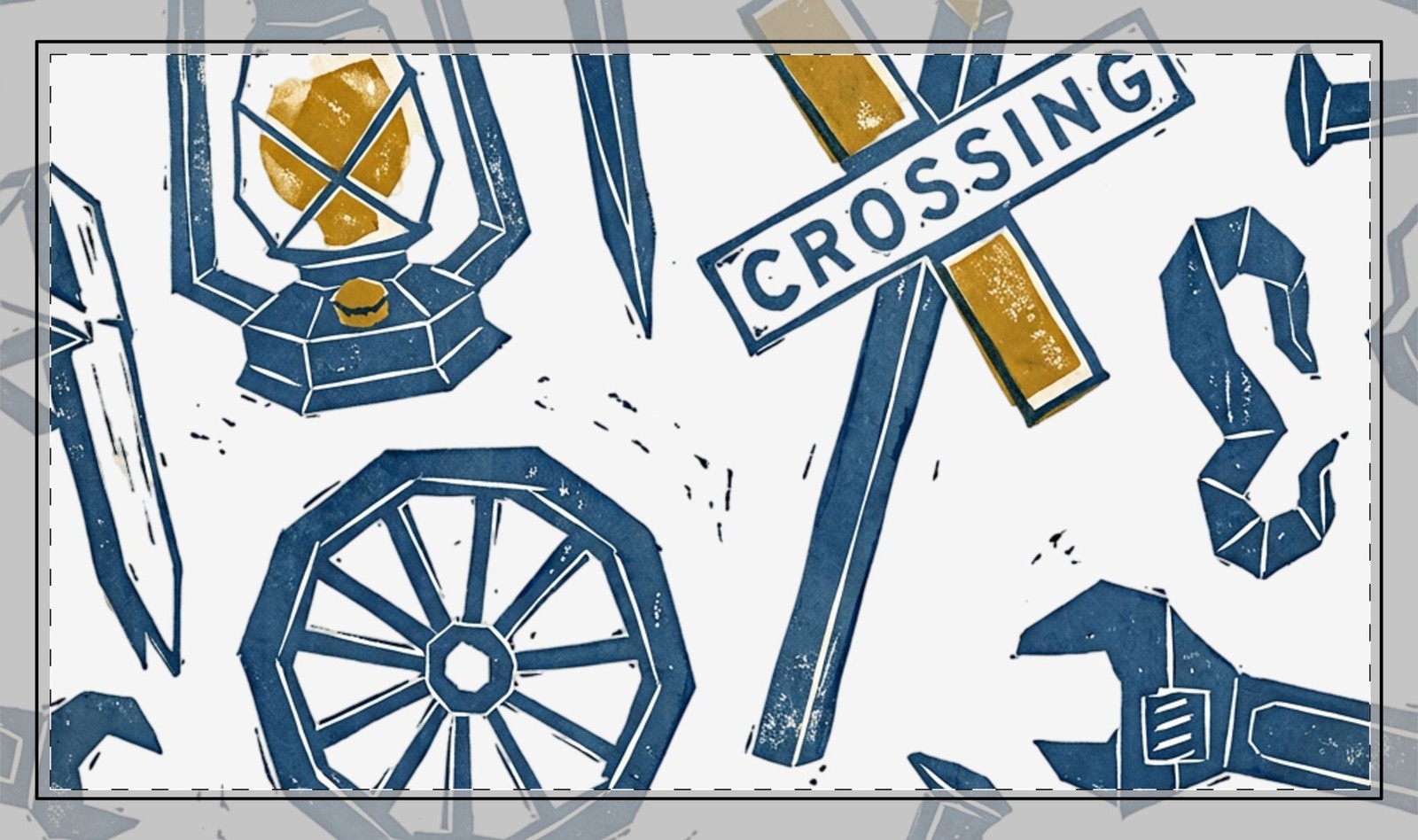 Vintage Railroad Icons Desk Mat | Lantern Wheel Crossing Pattern