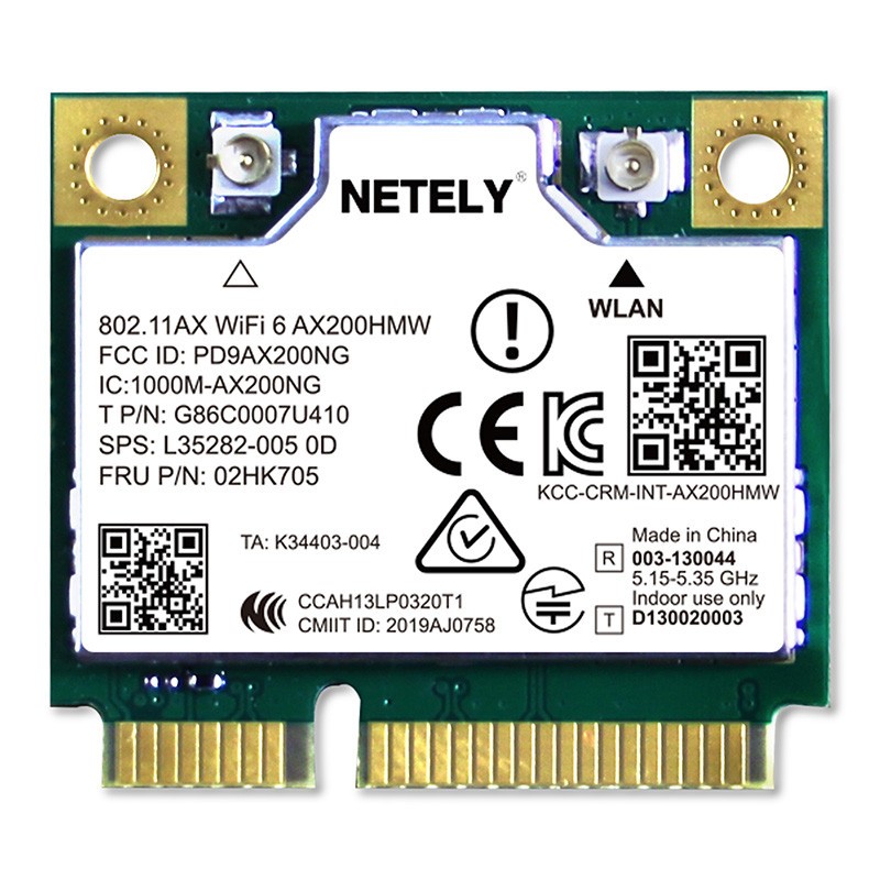 Netely WiFi 6 AX200HMW Mini-PCIe card, Intel 802.11ax & Bluetooth 5.2, NIB