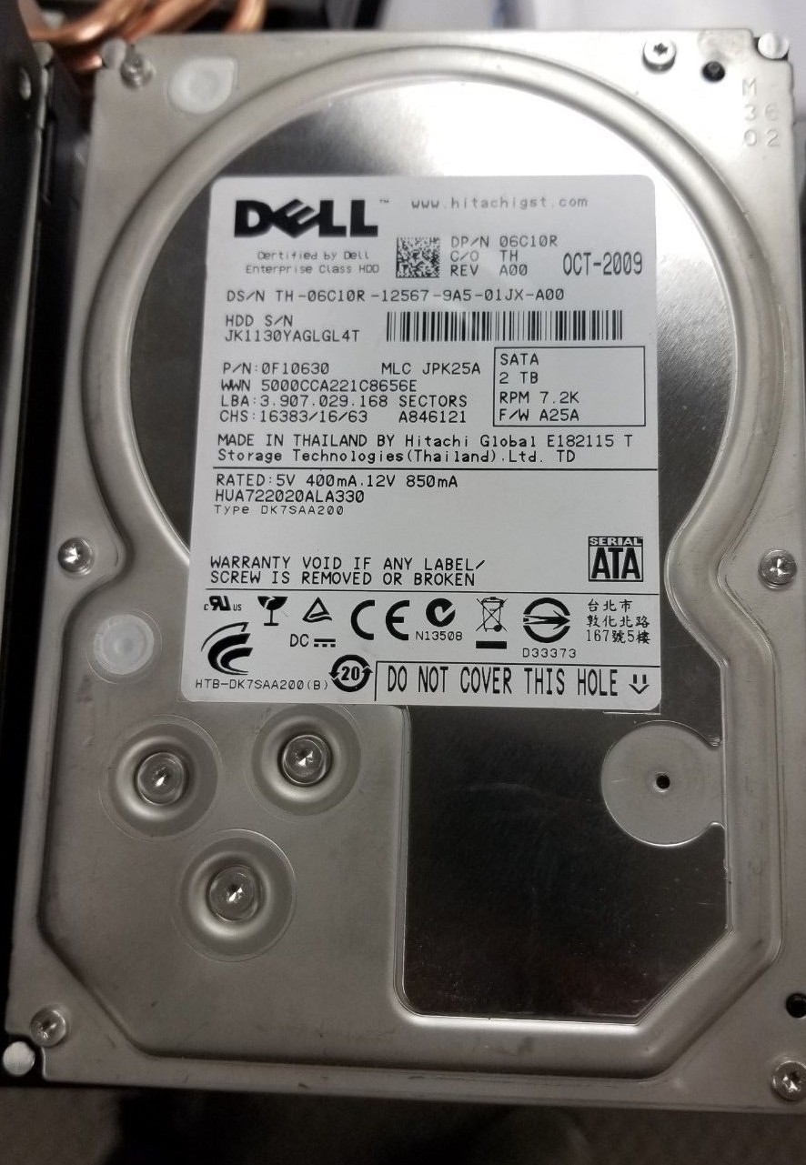 Dell 6C10R 2TB 7200RPM 3.5" SATA Hard Drive Hitachi HUA722020ALA330
