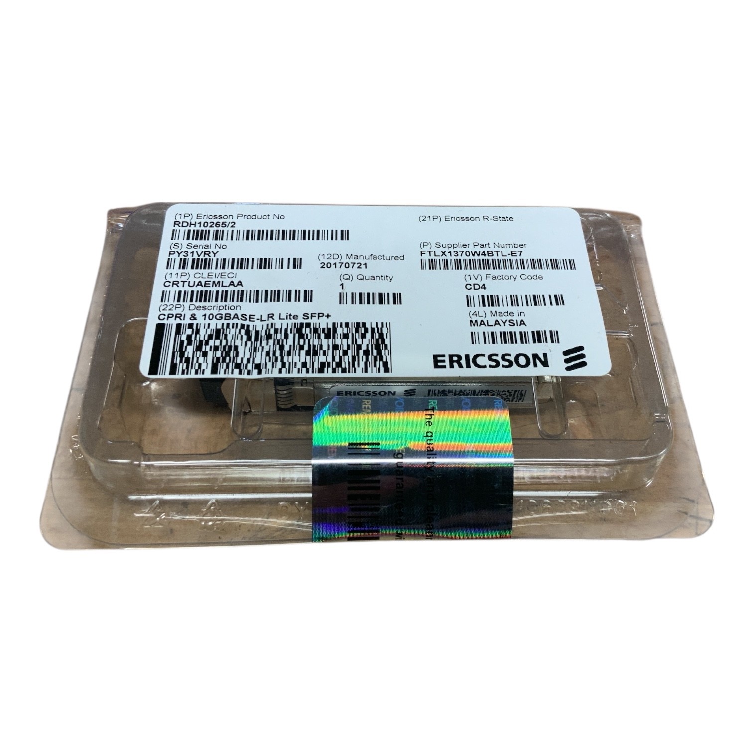 Ericsson RDH10265/2 1310nm 10Gb/S FTLX1370W4BTL-E7 Transceiver SFP+
