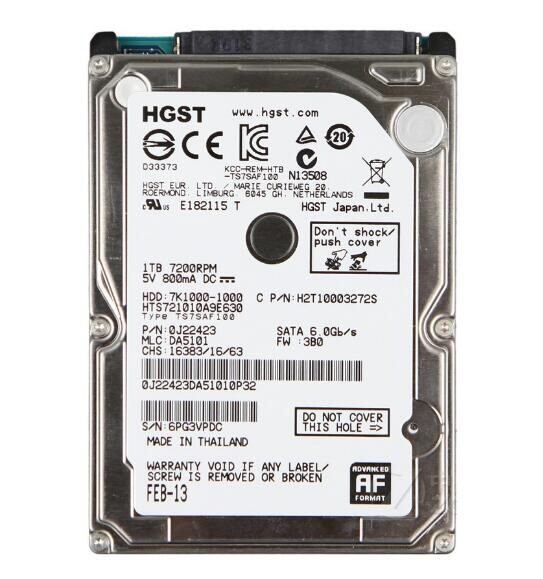 HGST 1TB 7200PRM HTS721010A9E630 32MB 6Gb/s SATA 2.5" Internal Hard Disk Drive