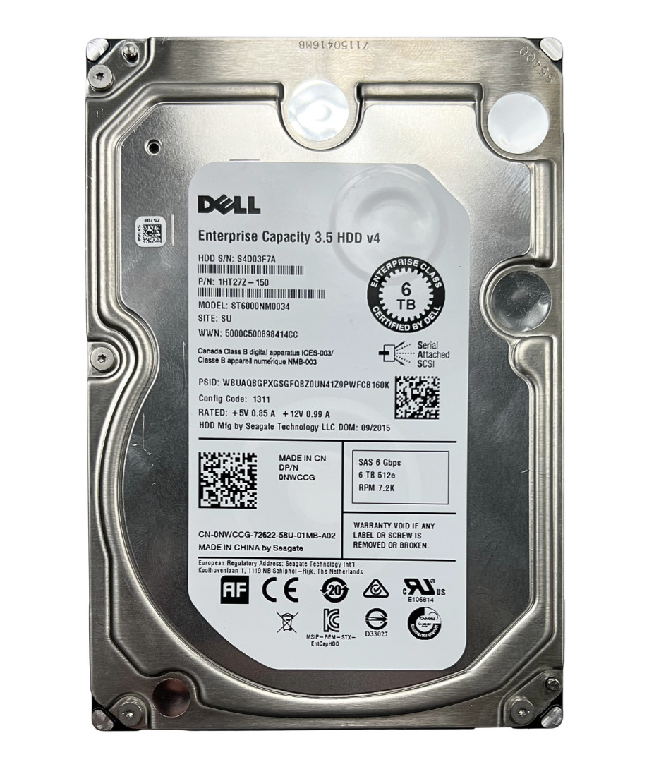 Seagate 6TB HDD ST6000NM0034 7.2K 3.5" SAS 6Gb/s Dell Hard Drive 0NWCCG 100%