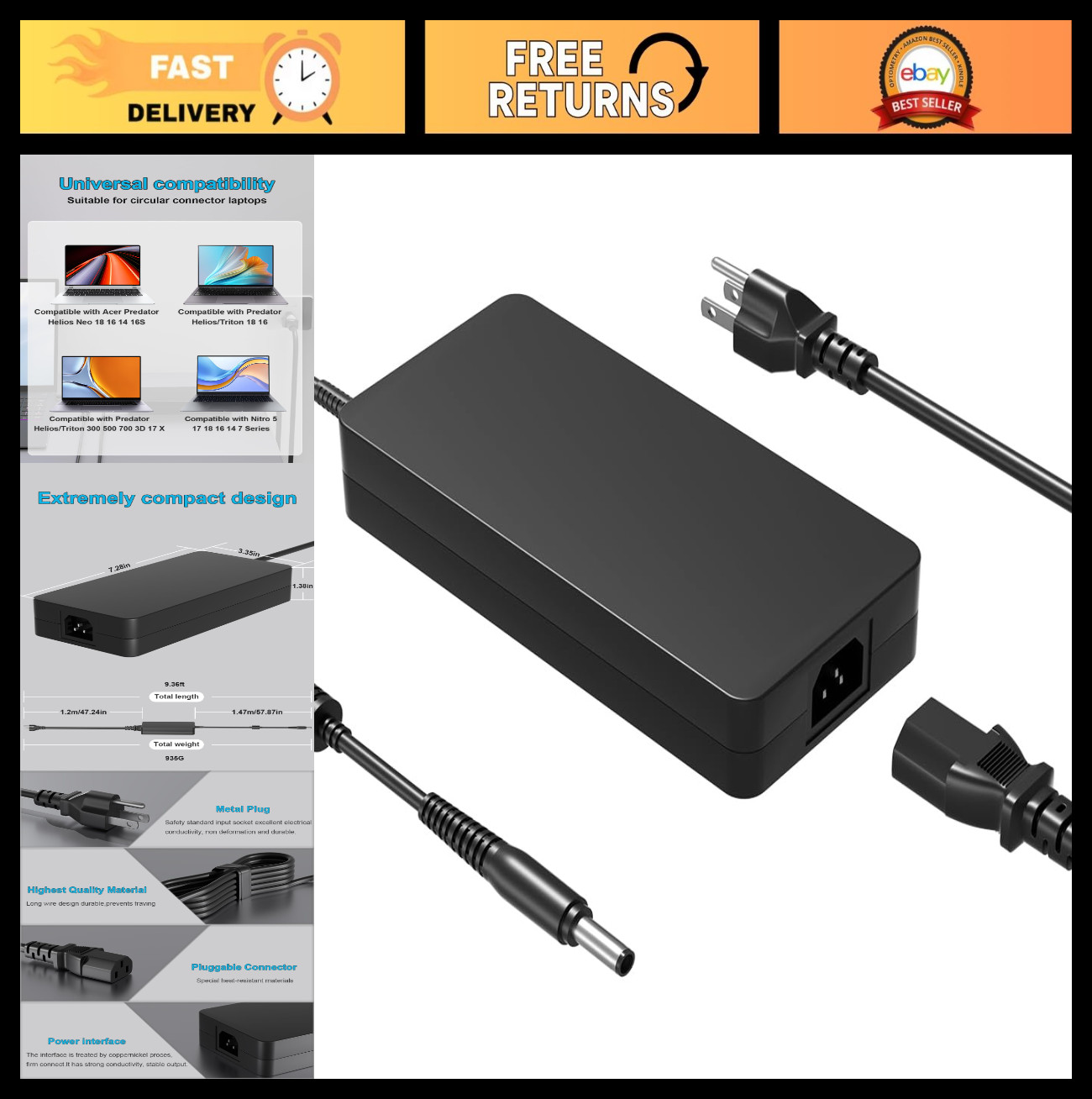 330W 280W AC Charger for Acer Predator Helios Triton Nitro Laptops - Fast Charge