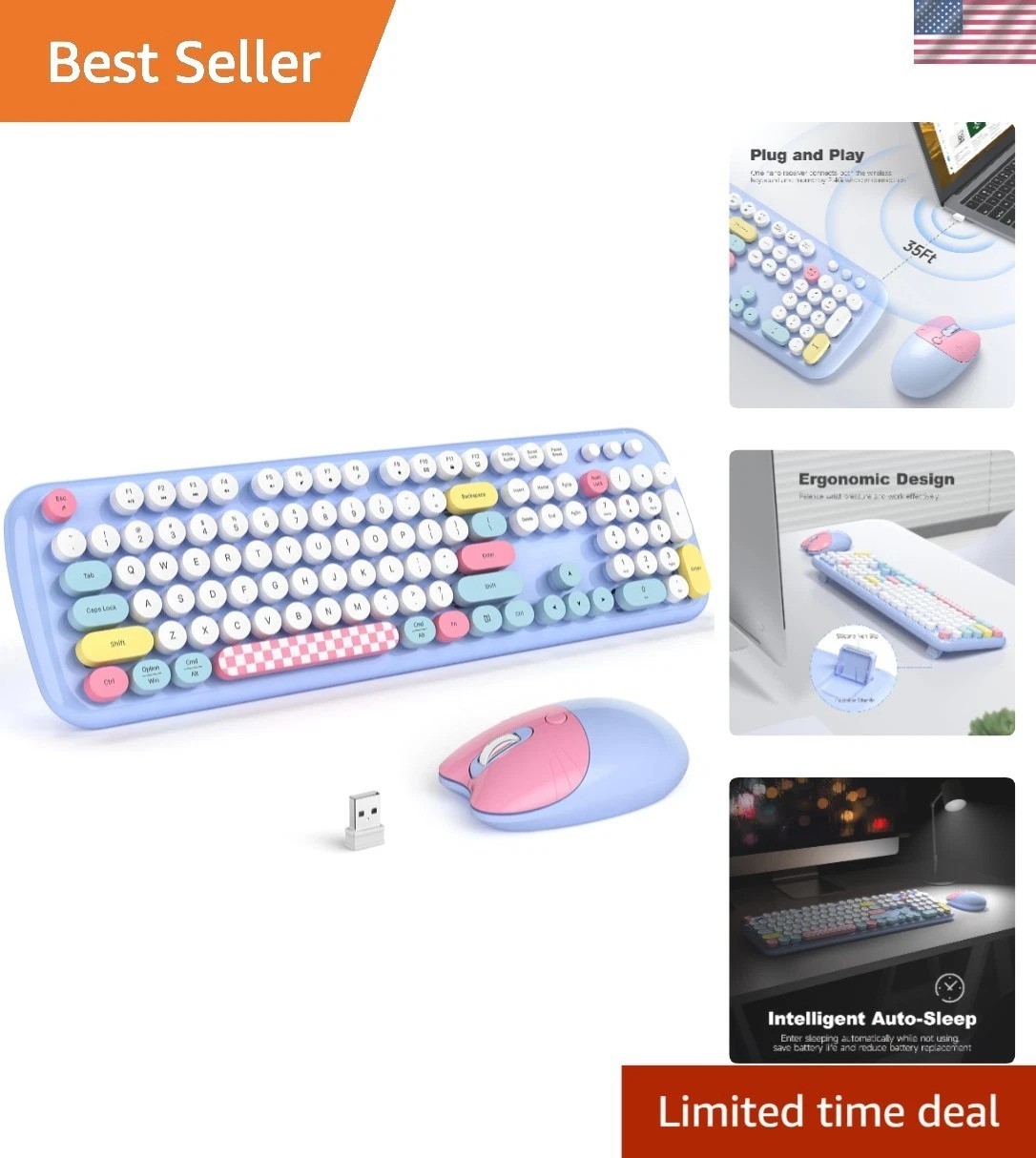 Stylish 2.4G Retro Typewriter Keyboard & Ambidextrous Mouse - Perfect for Home