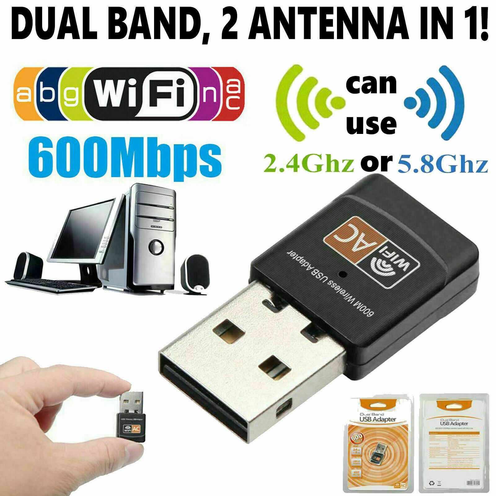 50 x Wireless Lan USB PC WiFi Adapter  802.11AC 600Mbps Dual Band 2.4G / 5G AA
