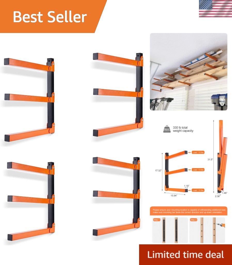 Durable Wall Mounted Lumber Organizer - 3-Tier, Rust Proof, Space Saving Rack