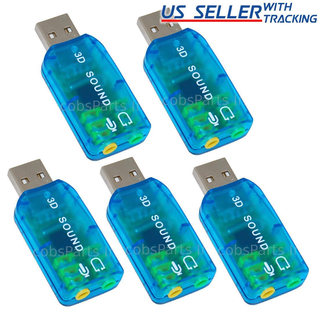 5pcs USB External Sound Card Stereo Audio Adapter 3.5mm Aux Output & Mic Input