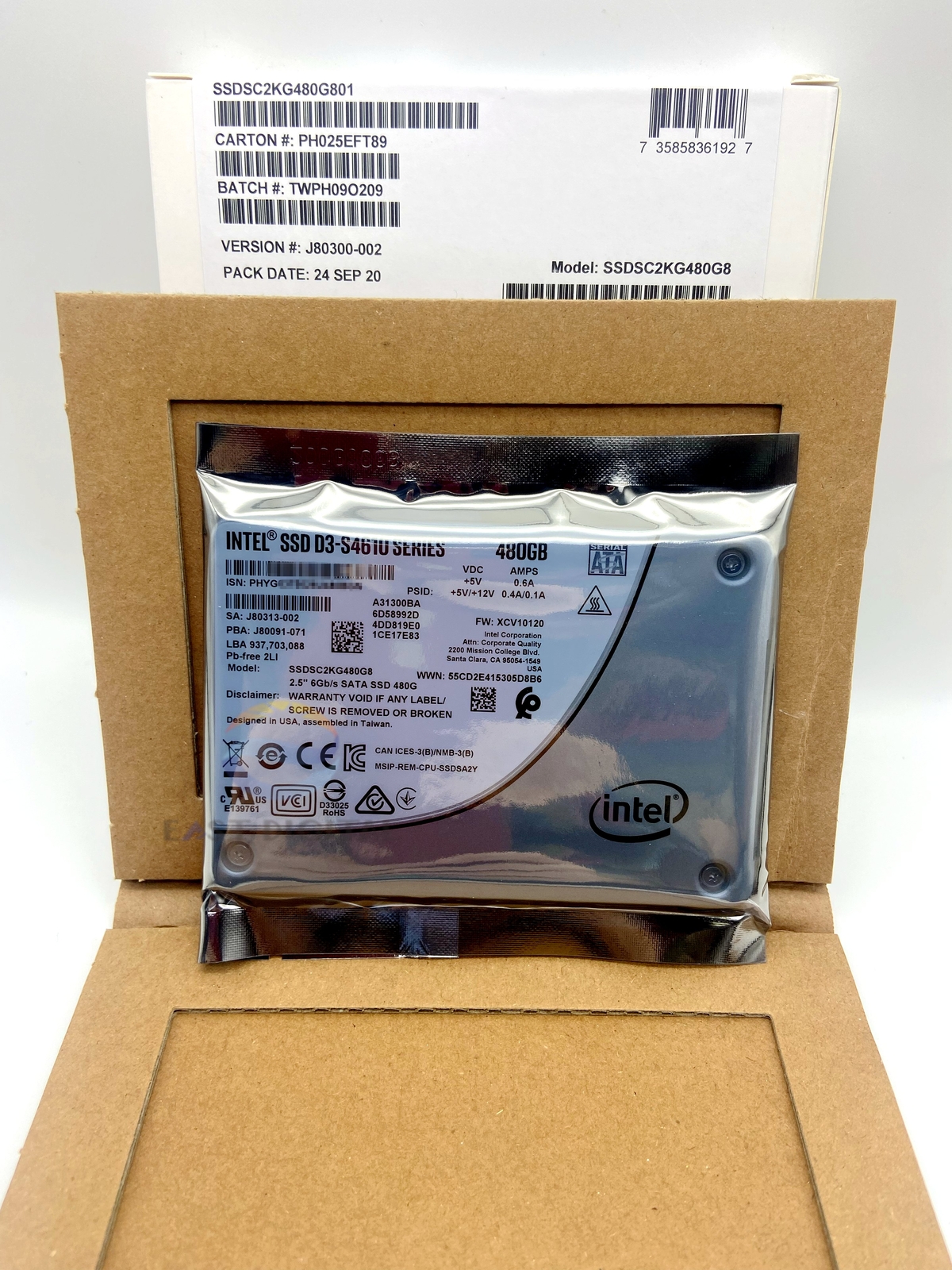 Intel SSDSC2KG480G801 D3-S4610 Series 480GB 2.5'' TLC 3D2 7mm SATA 6Gb/s SSD New