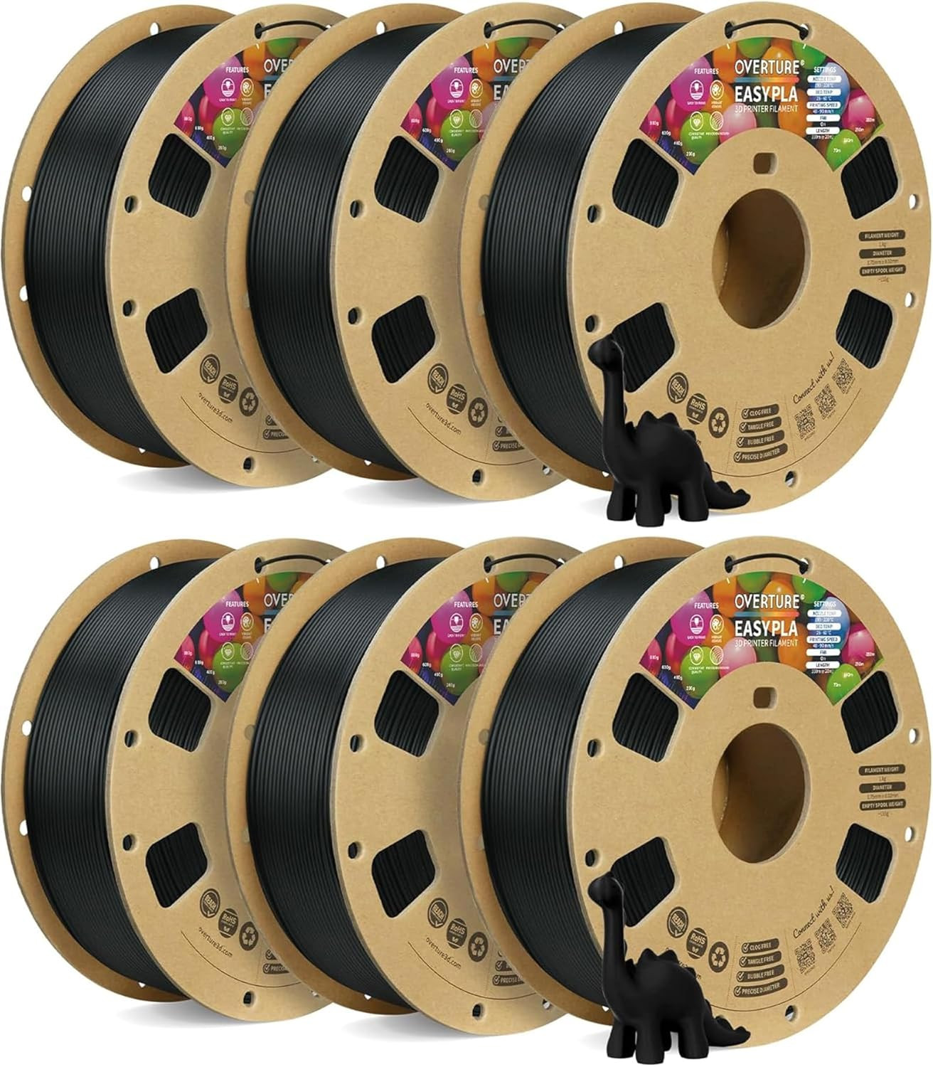 OVERTURE 6KG Bundle Easy PLA 1.75Mm 3D Printer Filament, 6 Pack 1Kg Spool (2.2Lb