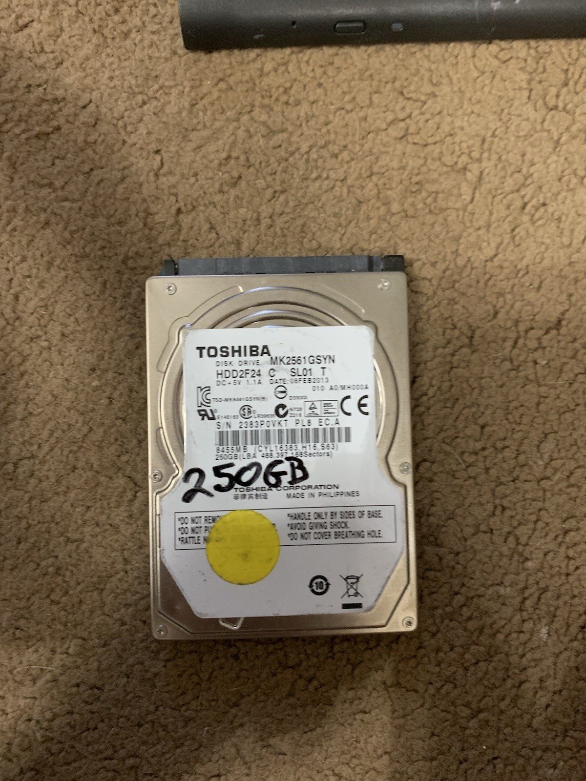 Toshiba MK2561GSYN 250GB 2.5 Inch HDD Data Storage