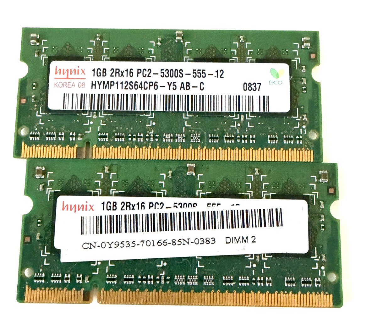 Hynix 2 x 1GB DDR2 SO-DIMM 200-pin 667 MHz PC2-5300S Laptop RAM HYMP112S64CP6-Y5