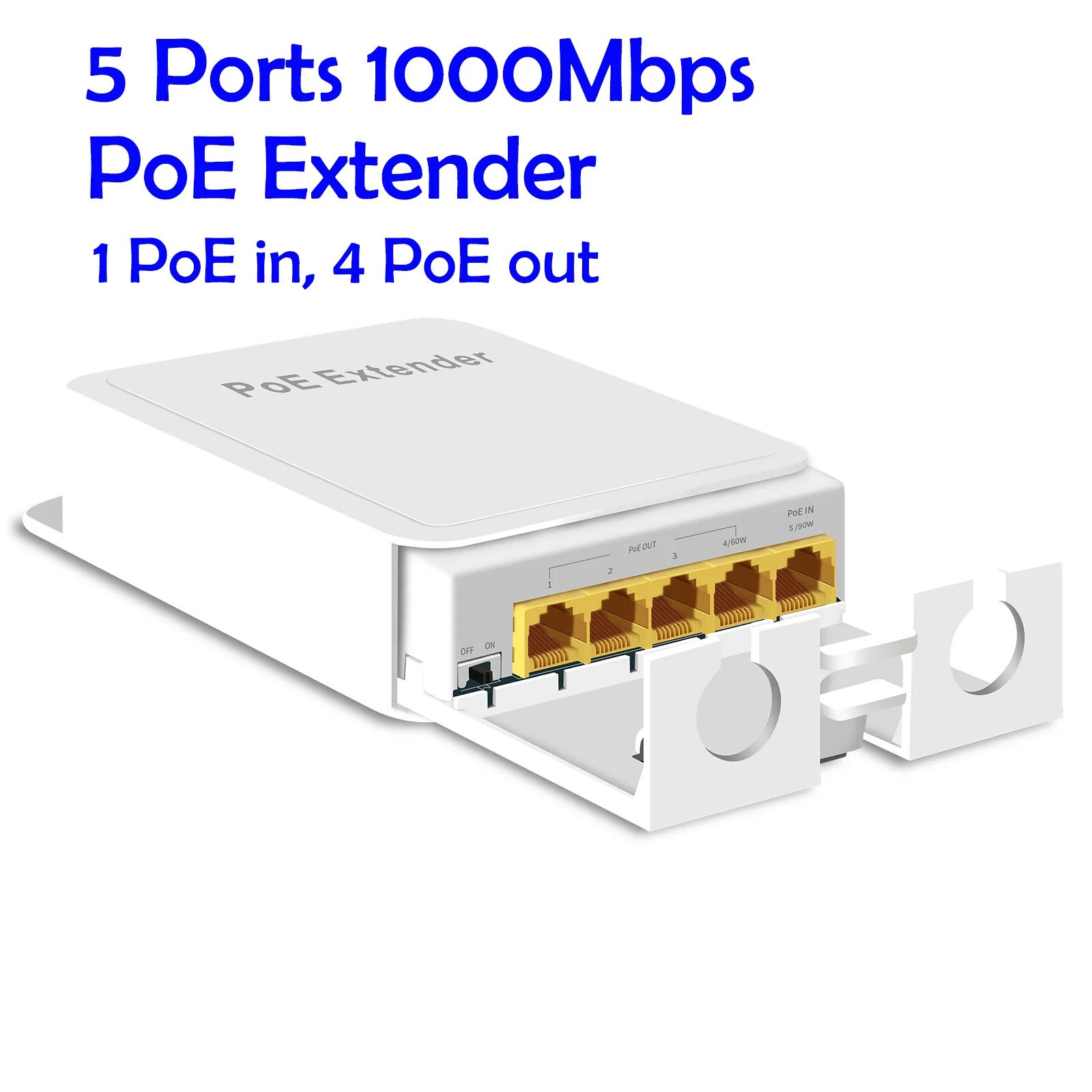 PoE++ 90 watt 5 Port Gigabit PoE Passthrough Switch Outdoor Extender 802.3bt at