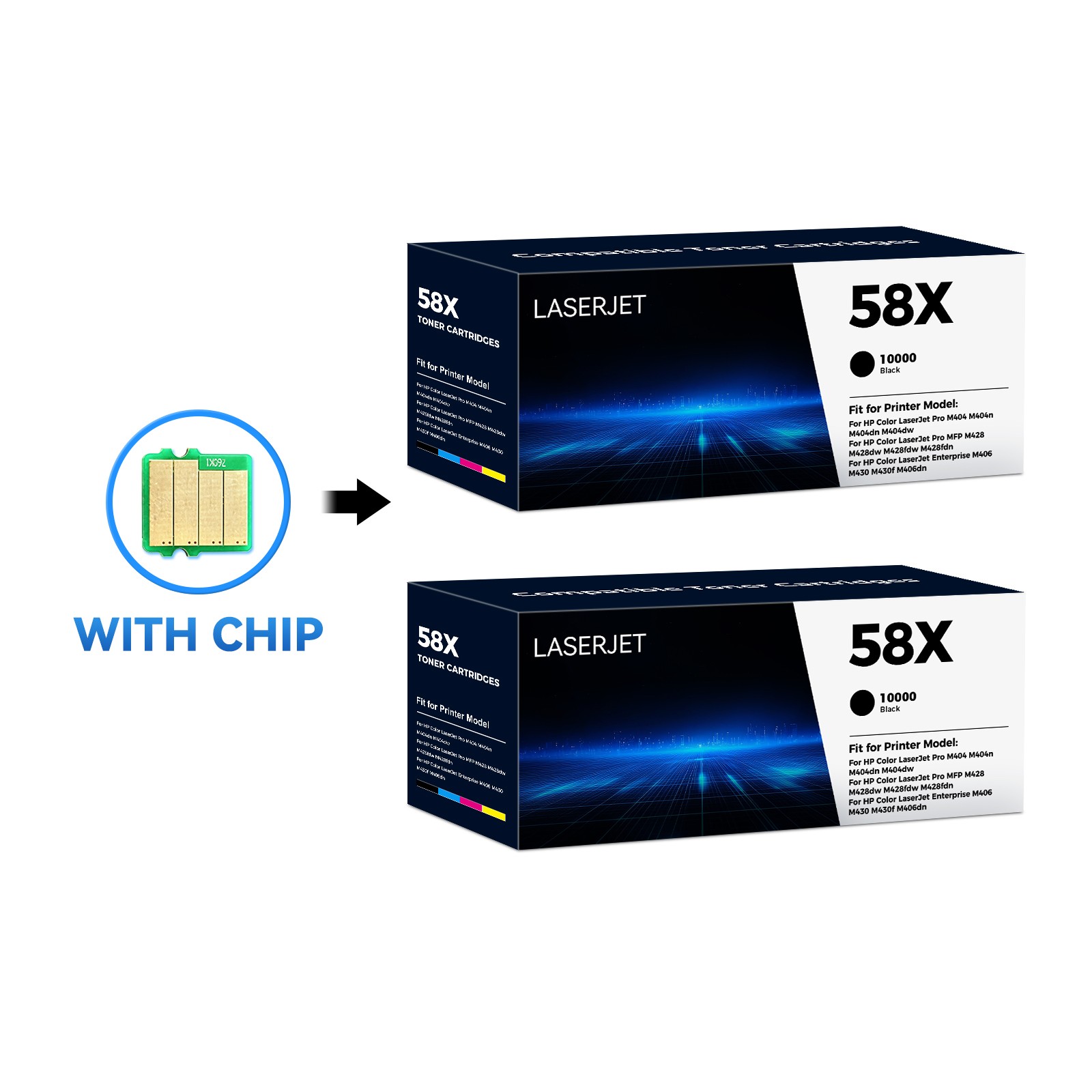 2PK Compatible For HP 58X CF258X High Yield Toner For HP LaserJet Pro M428fdn