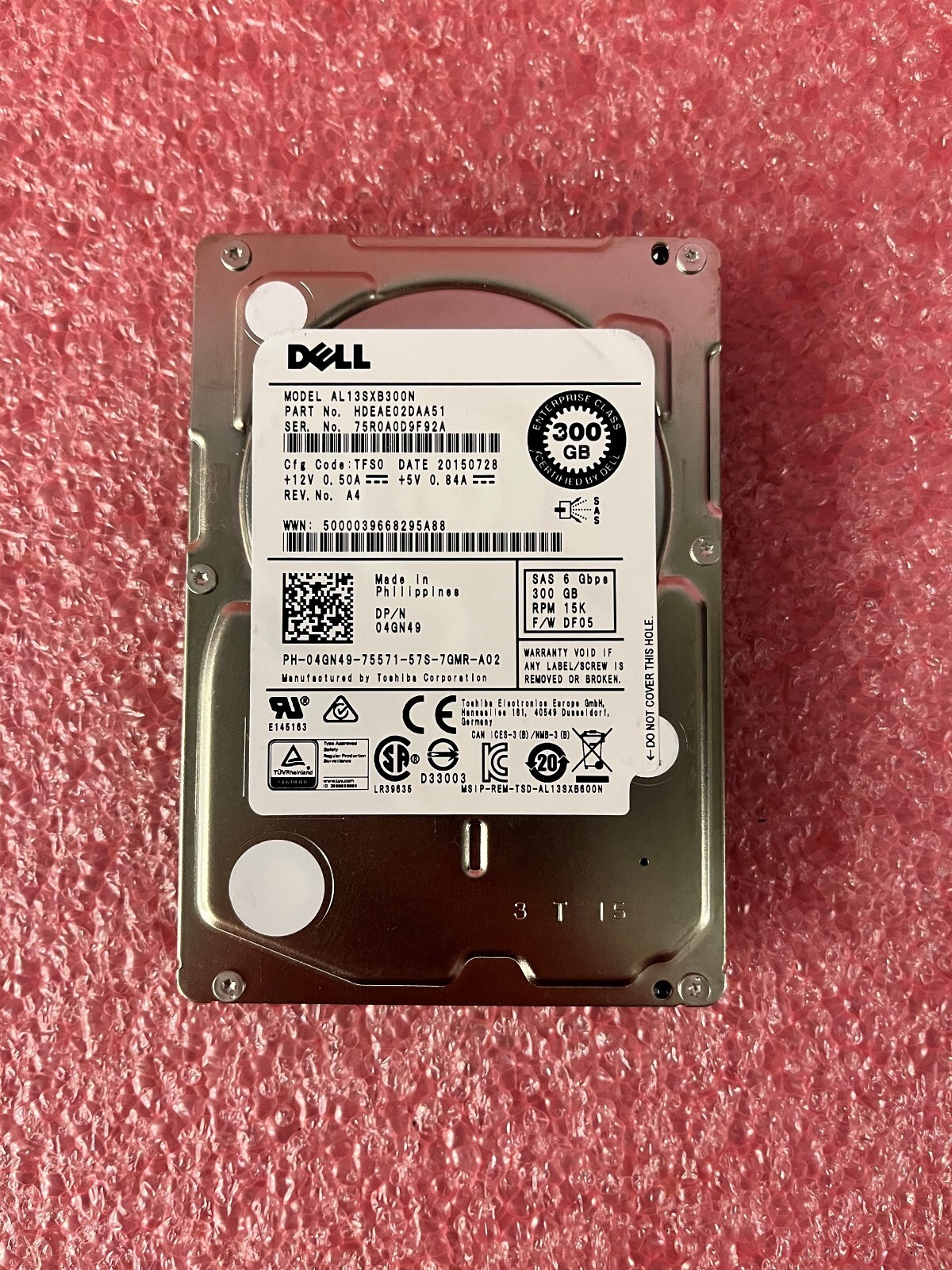 4GN49 04GN49 FOR Dell AL13SXB300N 300GB 15K RPM 6Gb/s 2.5" SAS ENTERPRISE HDD