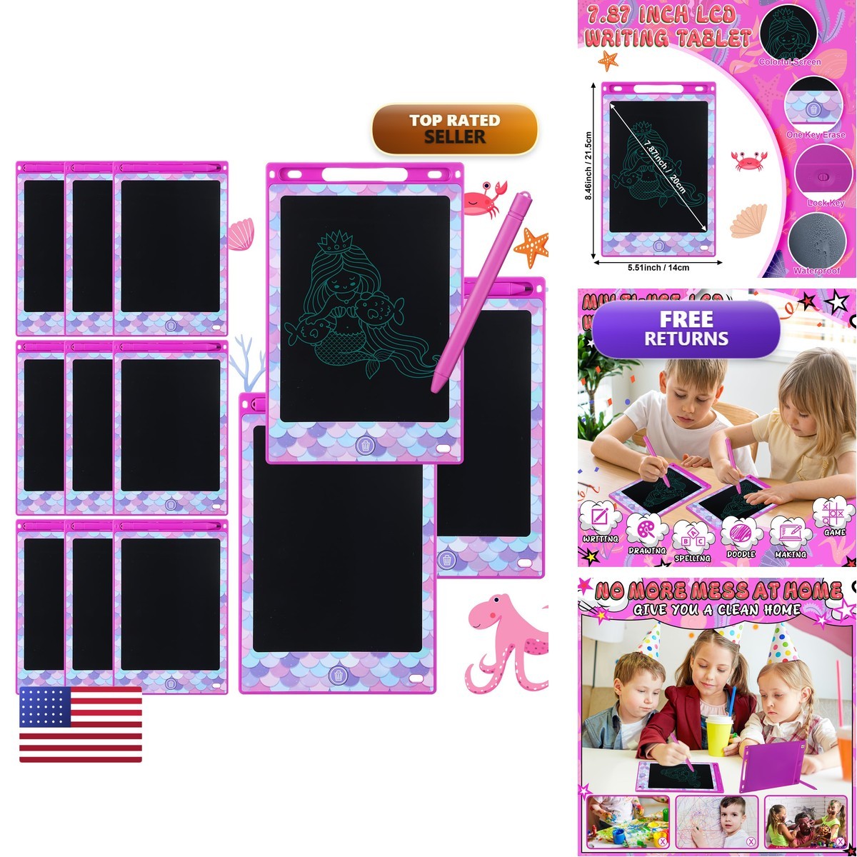 Nezyo 12 Pack Large Mermaid Party Favors LCD Writing Tablet Kids 8.5 Inch