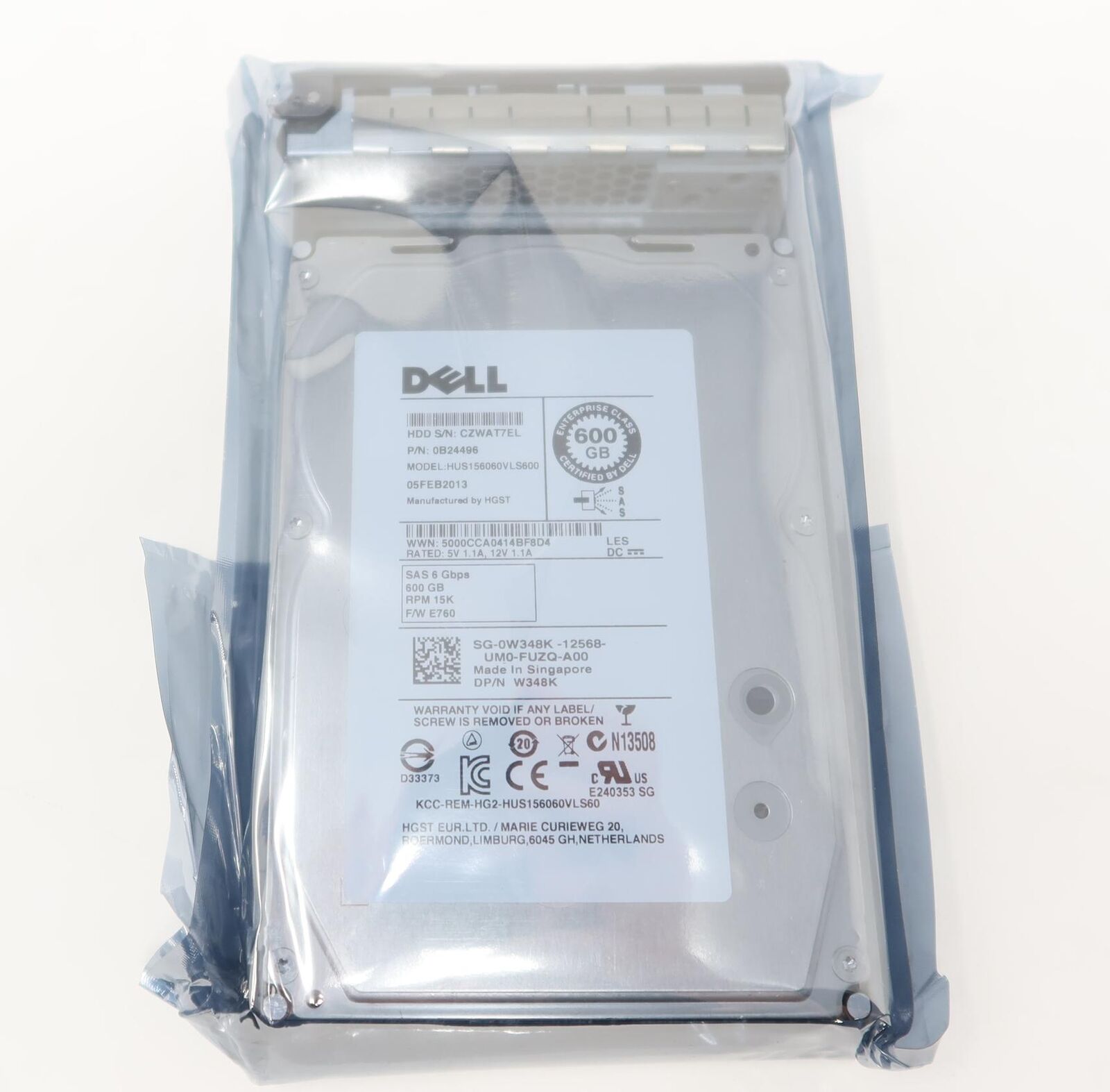 Dell HUS156060VLS600 W348K 600gb 15k 3.5in SAS Hard Drive