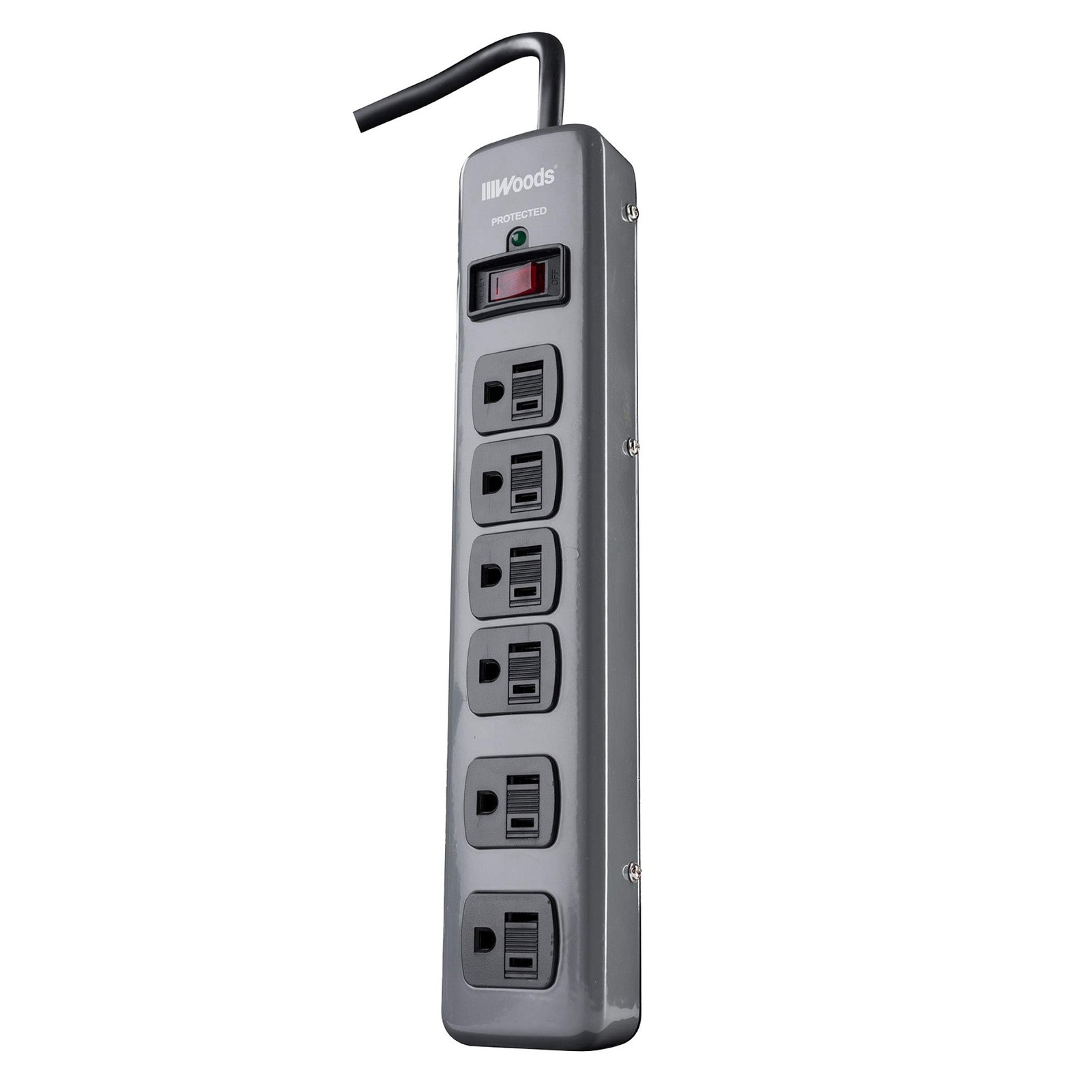 Southwire Woods Metal Surge Protector - 6 Outlets - One Size, Dark Gray