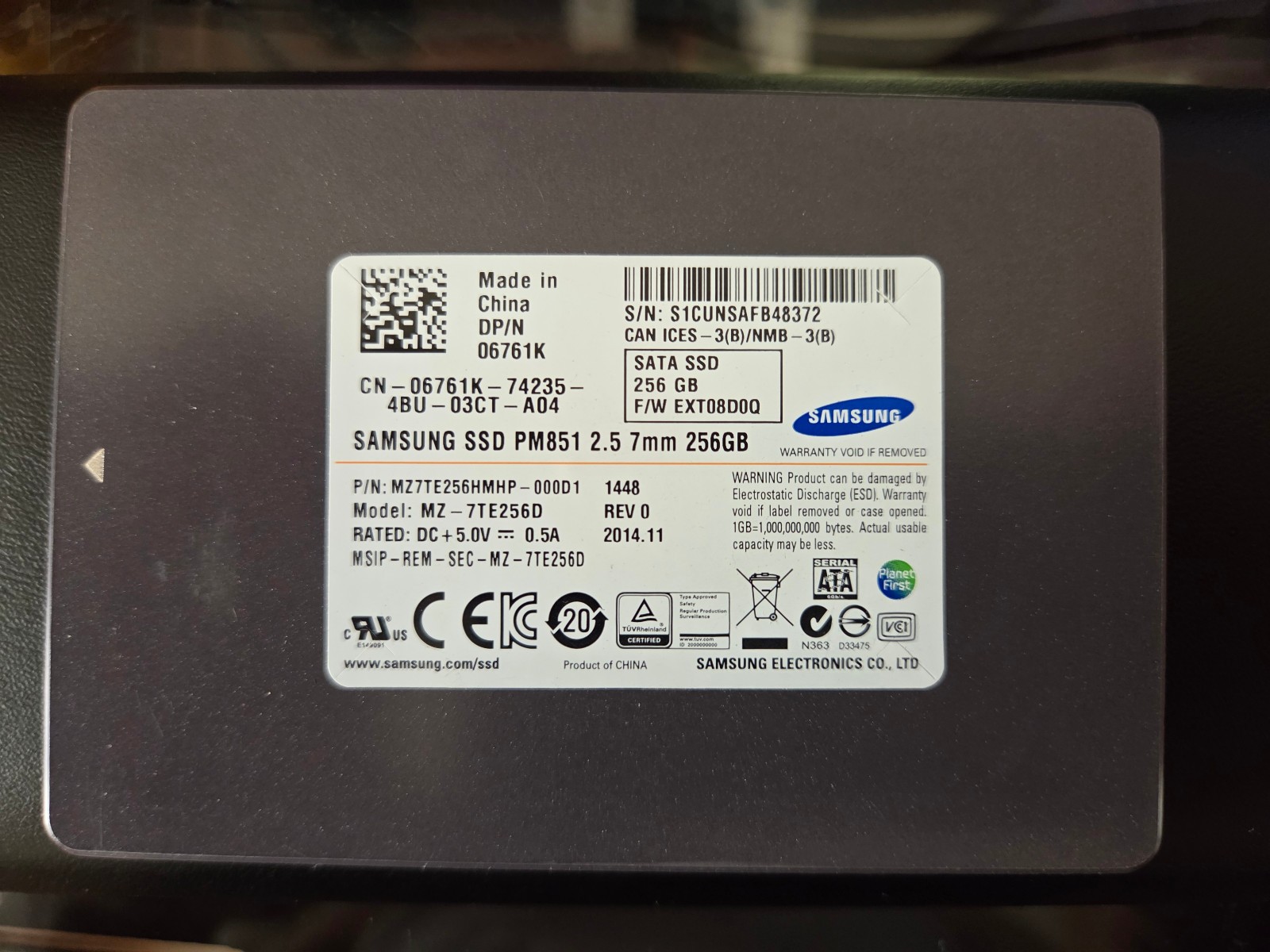 Samsung PM851 256GB 2.5" SATA III SSD MZ-7TE2560 - For Parts / Read Description