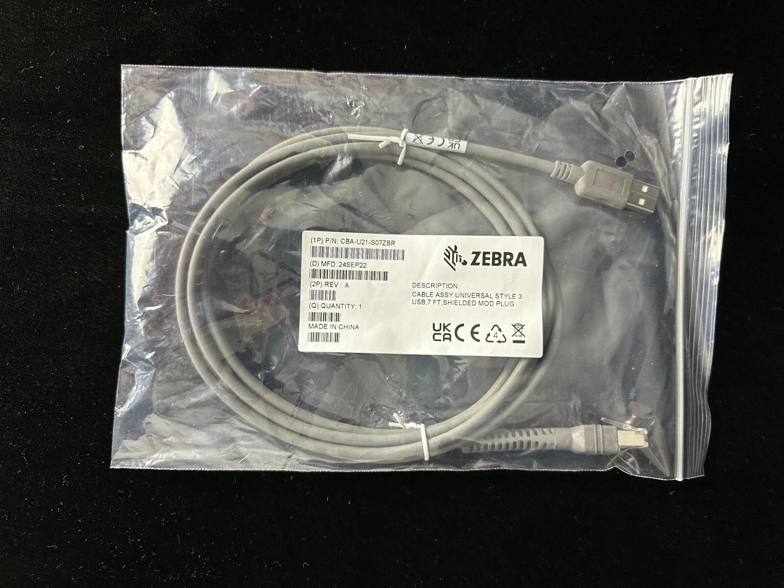 New Zebra CBA-U21-S07ZBR Shielded USB Cable 7Ft(2.1m) for Barcode Scanners