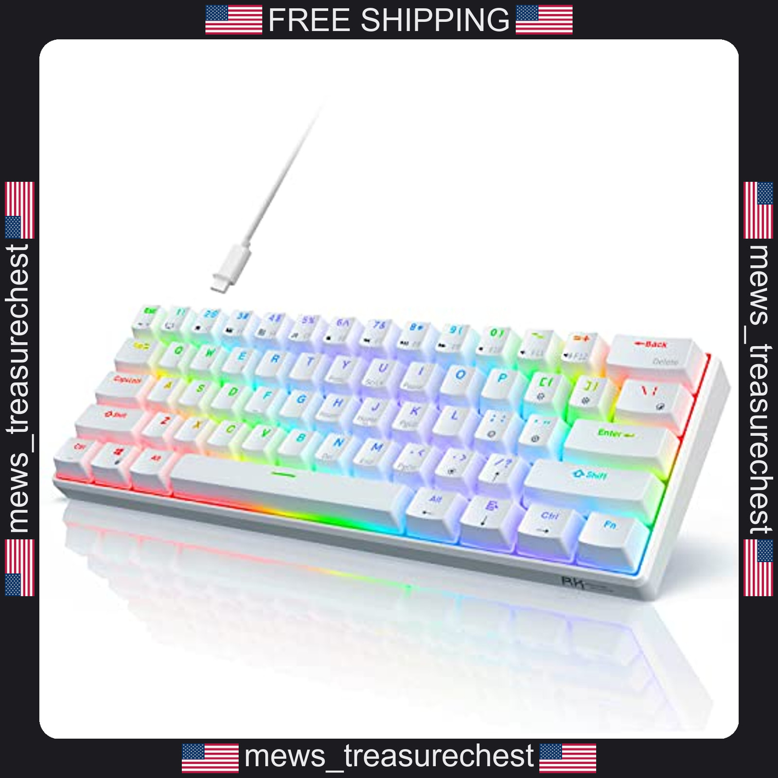 RK Royal Kludge RK61 Mechanical Gaming Keyboard, 60% RGB Backlit, Hot