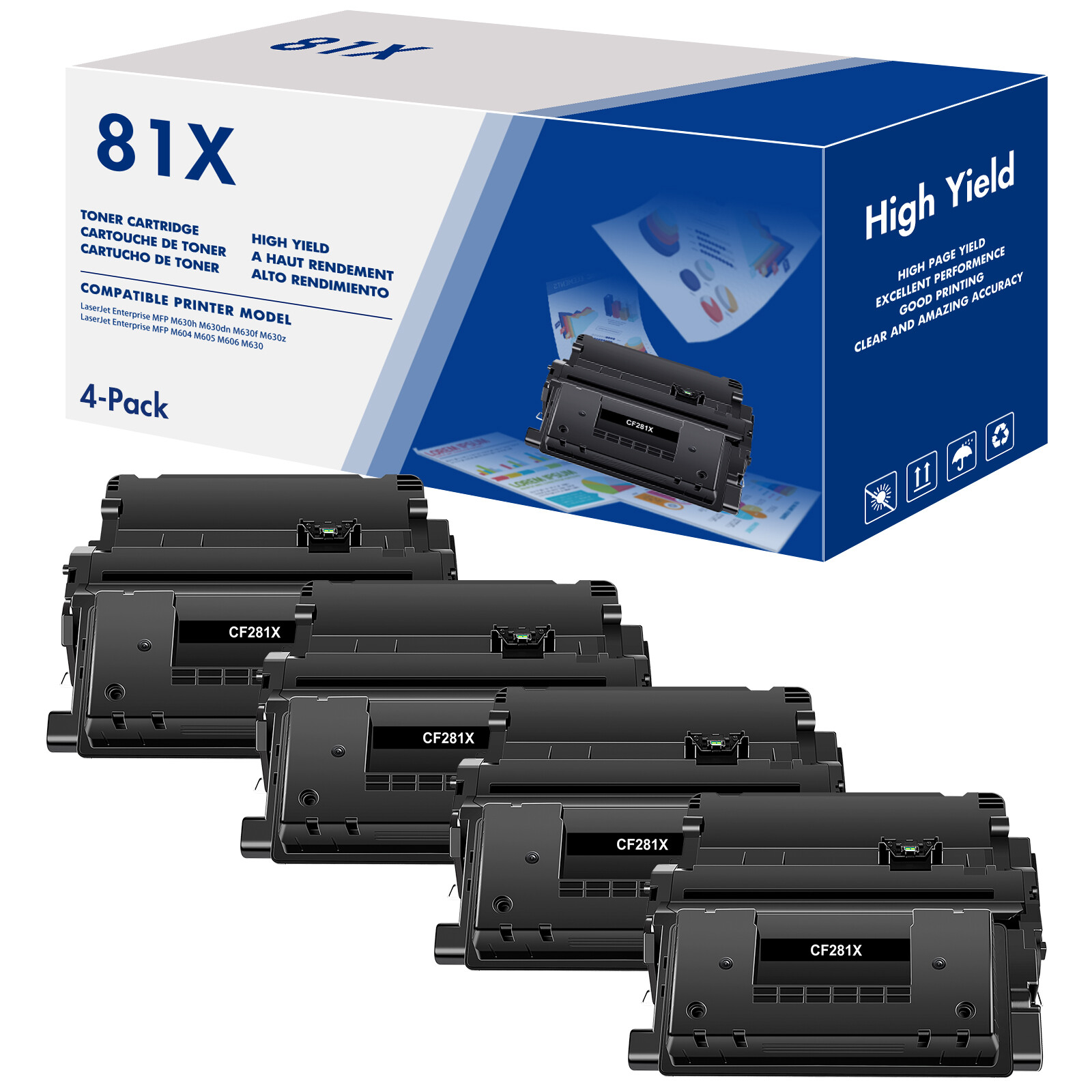 4PK CF281X Black Toner cartridge For HP 81X LaserJet Enterprise M605n M606x 25K