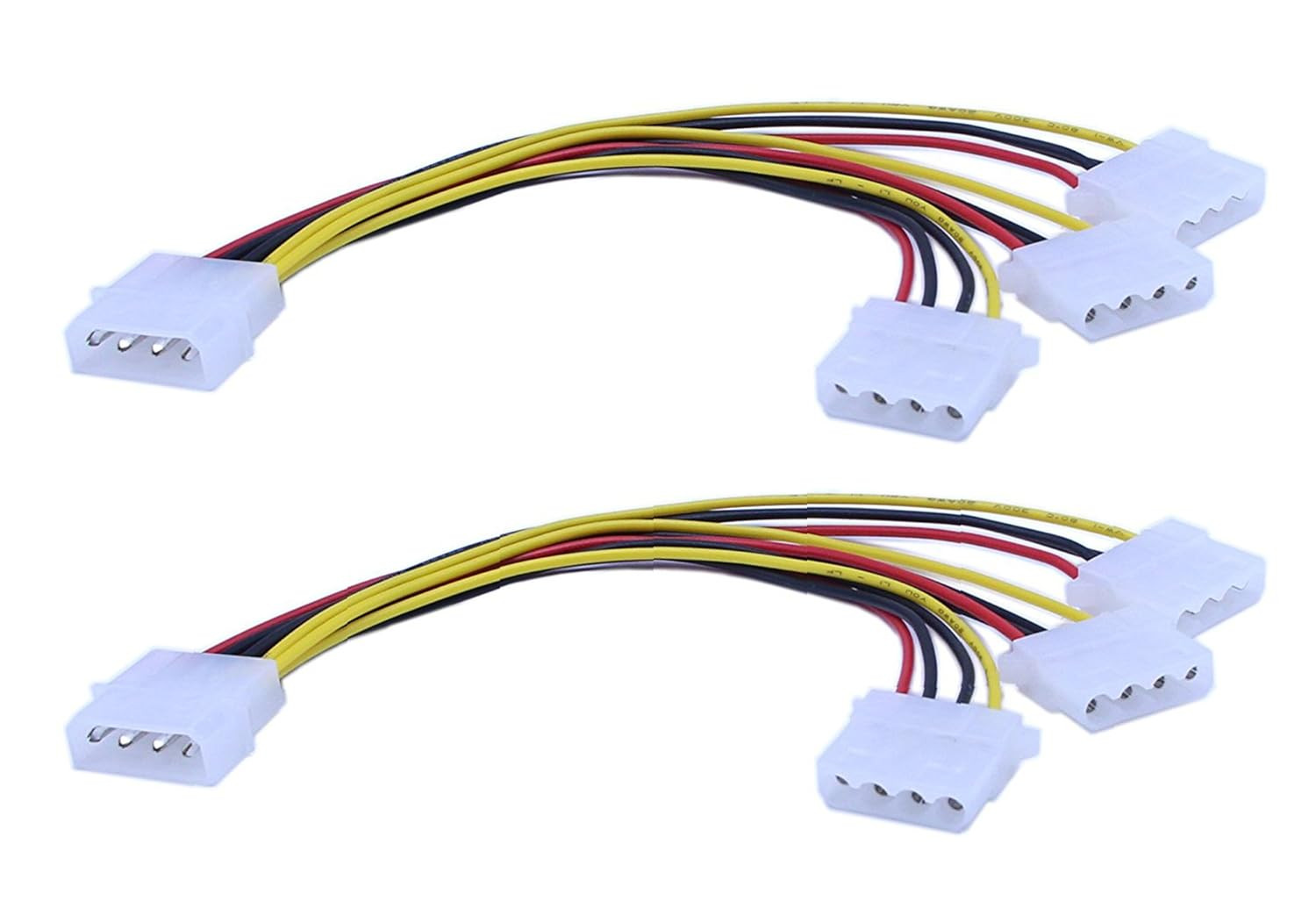 2-Pack Molex 4 Pin Power Supply Y Splitter Cable - 3 Female to 1 Male(8 Inchs)