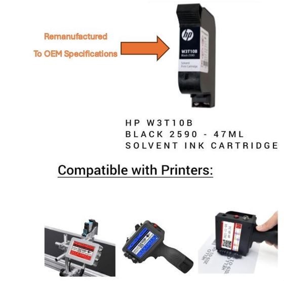 W3T10B Black 2590 HP2590 Not Activated Compatible Inkjet Cartridge Fast Dry