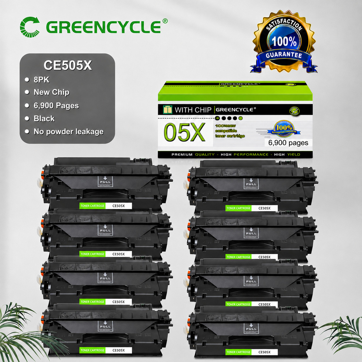 8PK High Yield CE505X Toner Cartridges Fits For HP Laserjet P2055 P2050 P2055X
