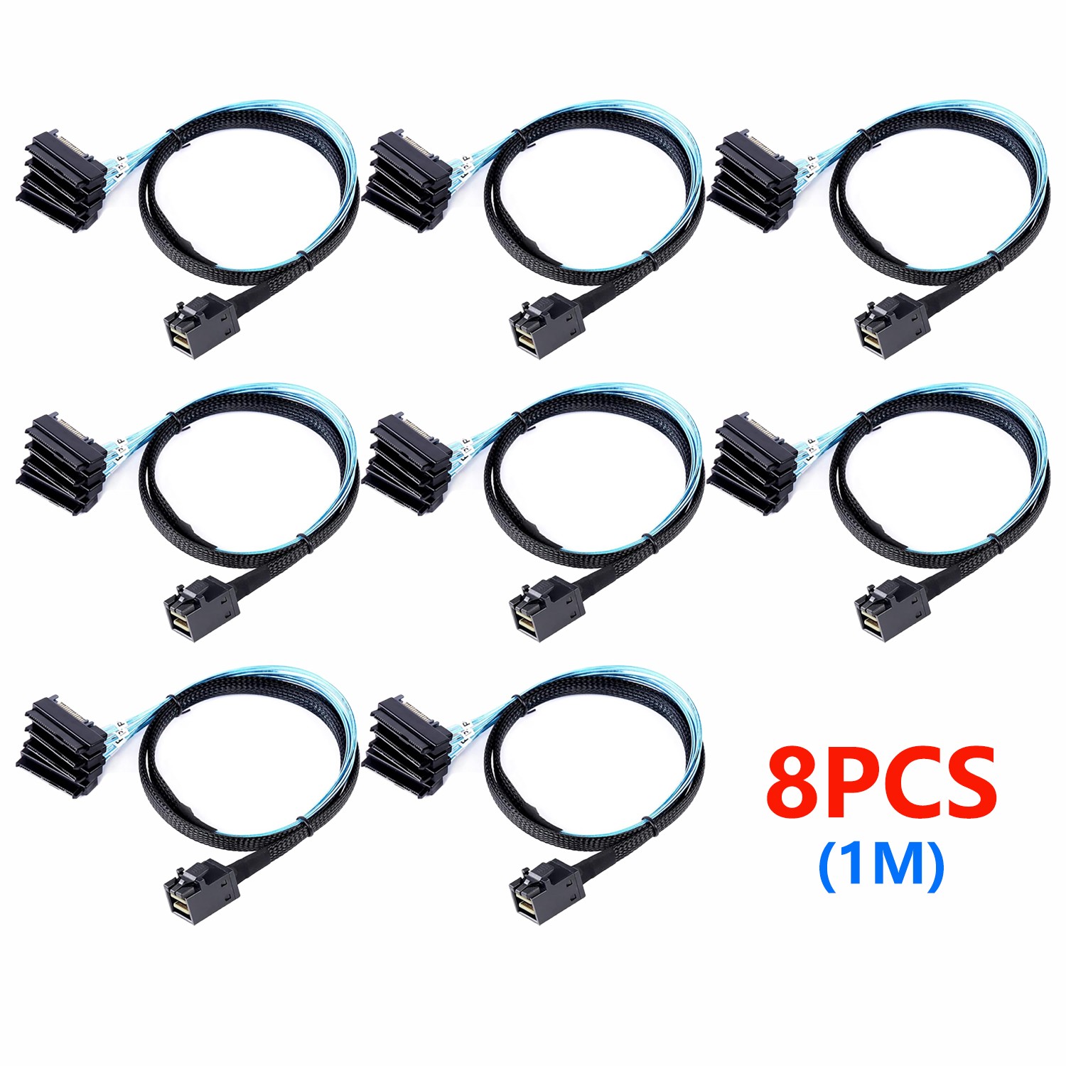 8PCS Mini SAS HDD SFF-8643 to 4 SFF-8482 Connector with Power Port Hard Drive 1M