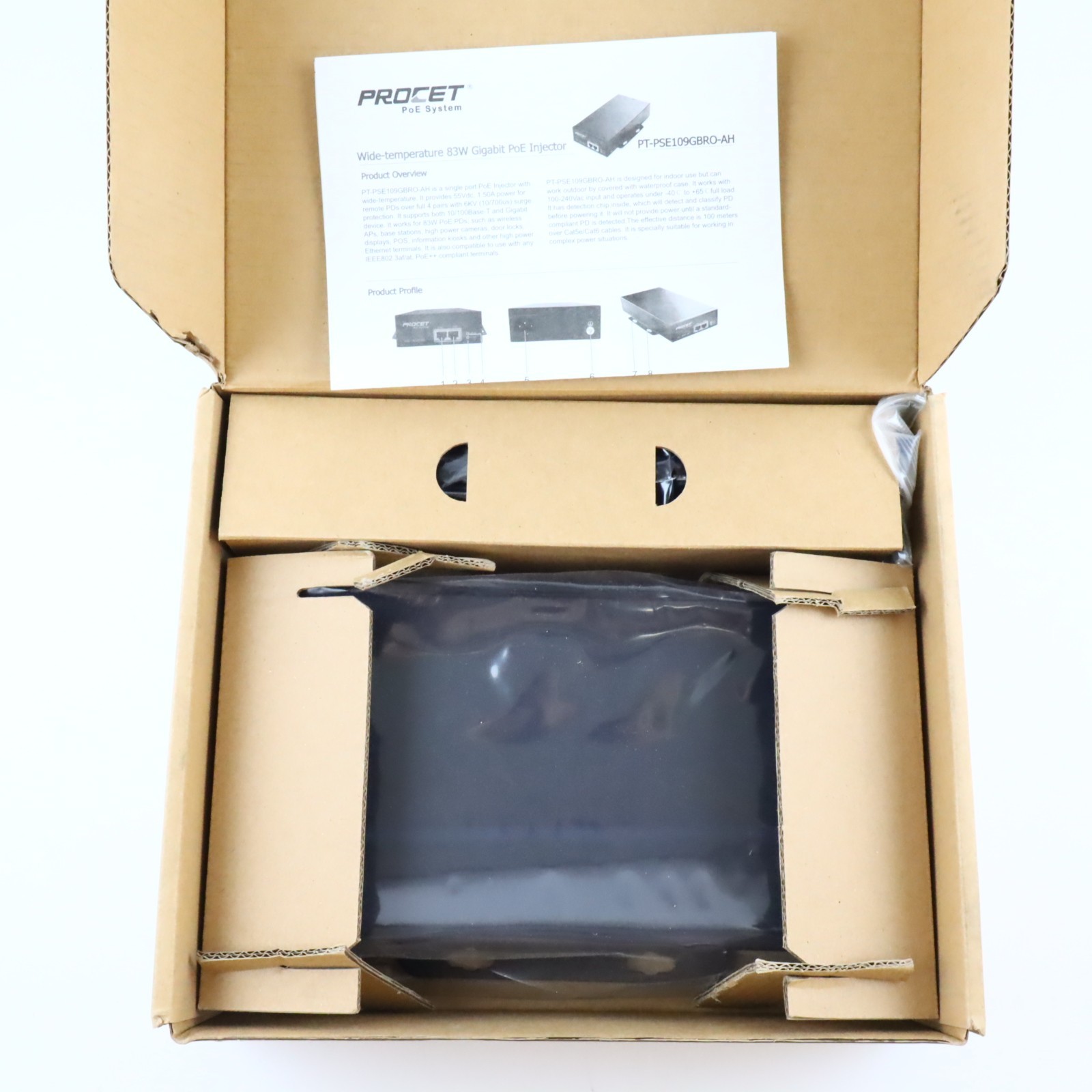 PROCET PT-PSE109GBRO-AH 83W Gigabit PoE++ Injector Industrial Application - NEW
