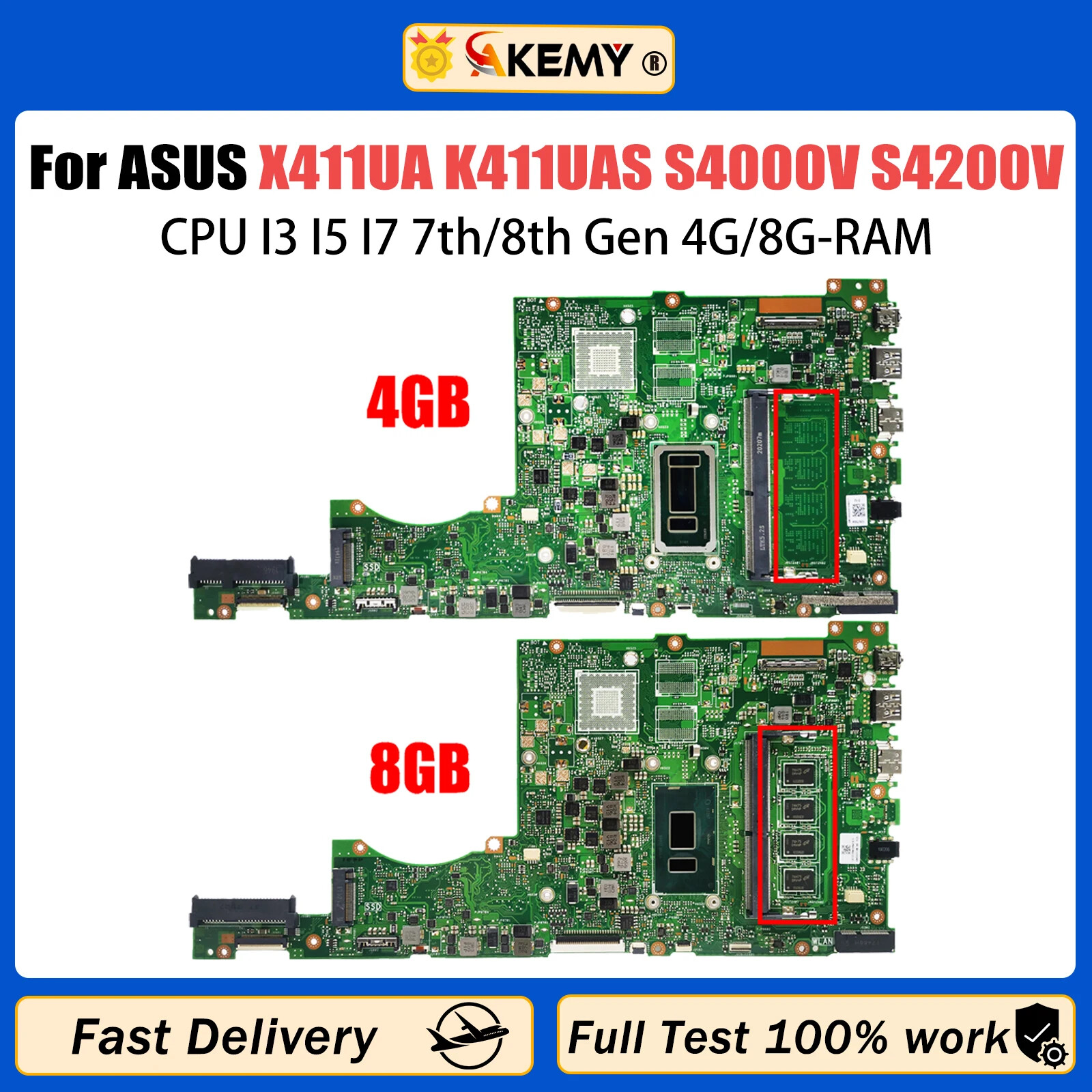 X411UA For ASUS K411UAS S4000V S4200V A411U Motherboard I3 I5 I7 CPU 4G/8G RAM
