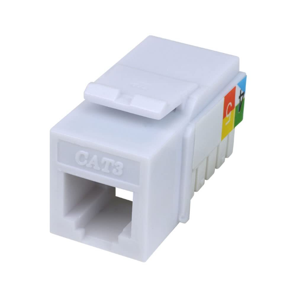 Cat3 Keystone Jack 6P4C, White, 10-Pack