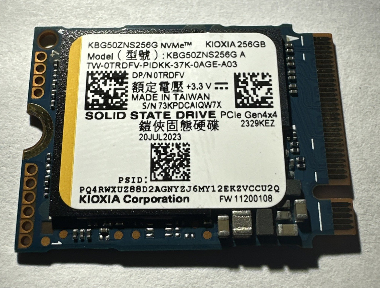 KIOXIA BG5 KBG50ZNS256G 256GB NVMe M.2 2230 PCIe Gen4 x4 SSD TRIM SMART