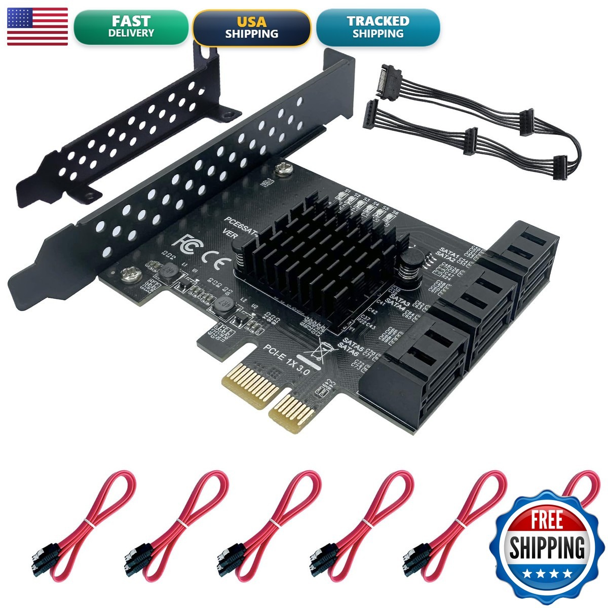 Xdingjiala PCE6SAT-A02 PCIe X1 SATA III 6 Ports 6Gbps ASM1166 Controller Card