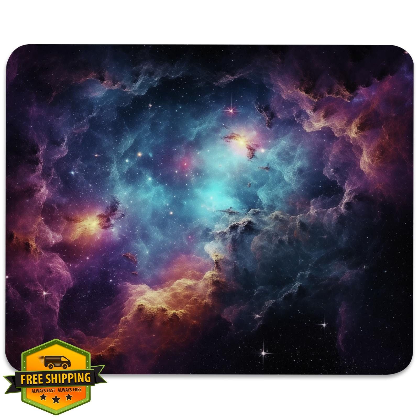 Galactic Nebula Starscape Mouse Pad Stitched Edges Non-Slip Rubber Base